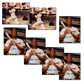 Hank Aaron Group of 7 Boldly Signed Photos, Excellent Dealer's Lot!