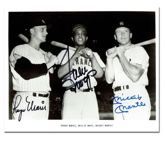 Mantle, Maris & Mays, Boldly Signed Photo, Fine!