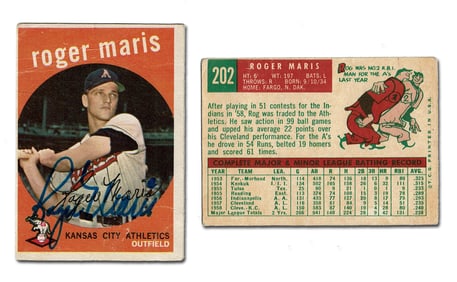 Roger Maris Signed 1959 Topps #202 Baseball Card