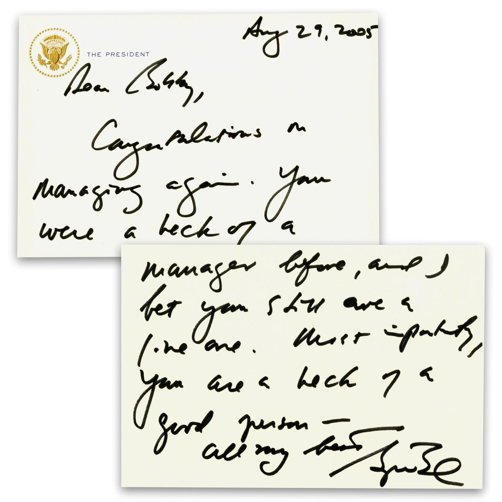 George W. Bush ALS As President, Baseball Content to Bobby Bragan, "You were a heck of a (1 of 3)