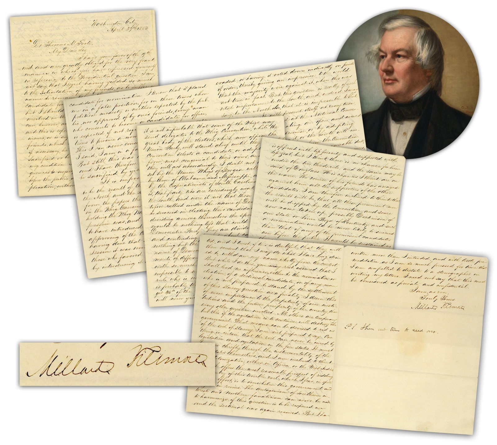 Millard Fillmore As Pres. Lengthy 1852 ALS Re: "slavery question…is of more importance to the (1 of 7)