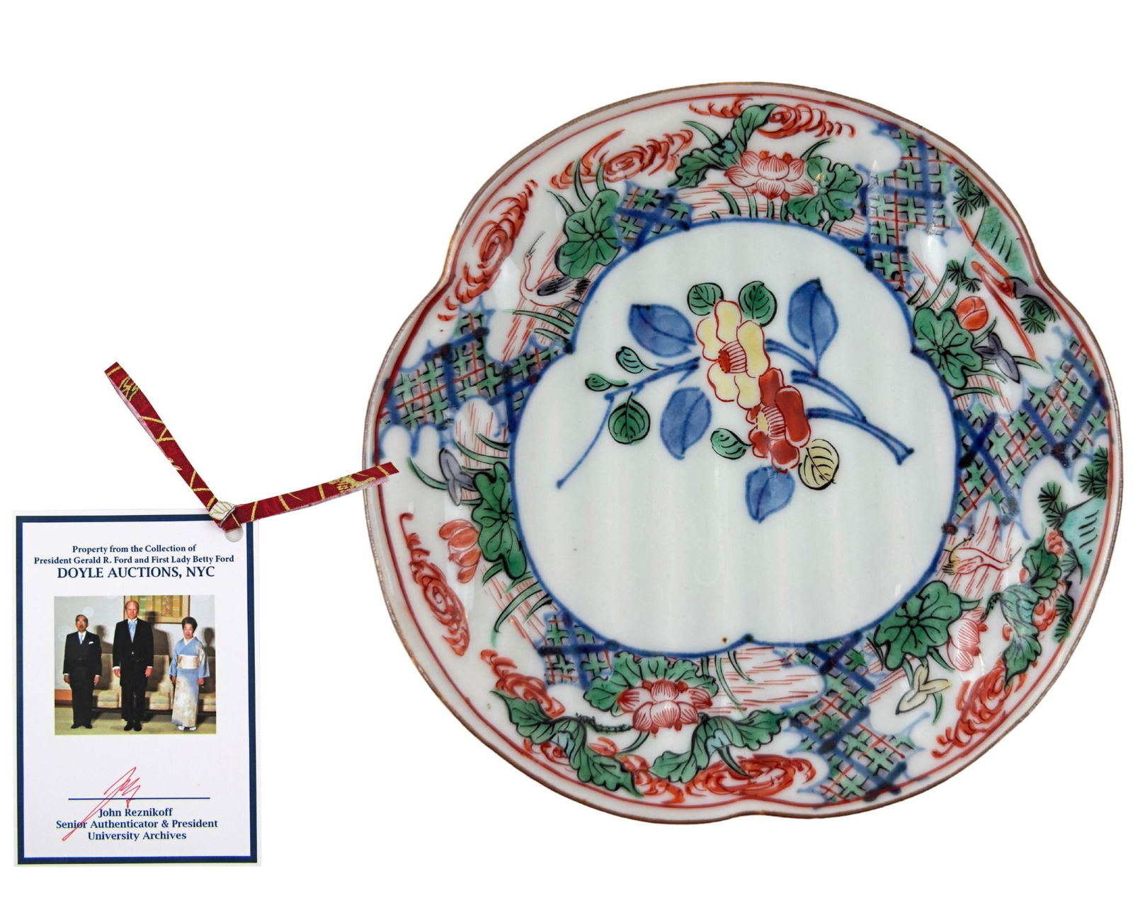 Japan Gifts Gerald Ford an Elegant Imari-Style Porcelain Plate: Gerald FordJapan, ca. 1974Japan Gifts Gerald Ford an Elegant Imari-Style Porcelain PlateTablewareGerald Ford’s elegant Imari-style porcelain plate, gifted to him on his historic trip to Japan, t
