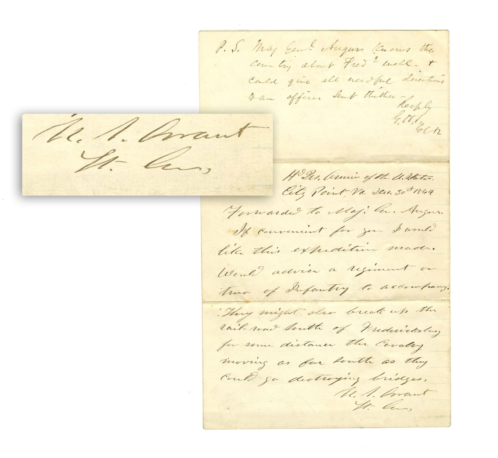 U.S. Grant War-Dated AES Advising on Plan to Capture Mosby Near Fredericksburg, Exciting! (1 of 4)