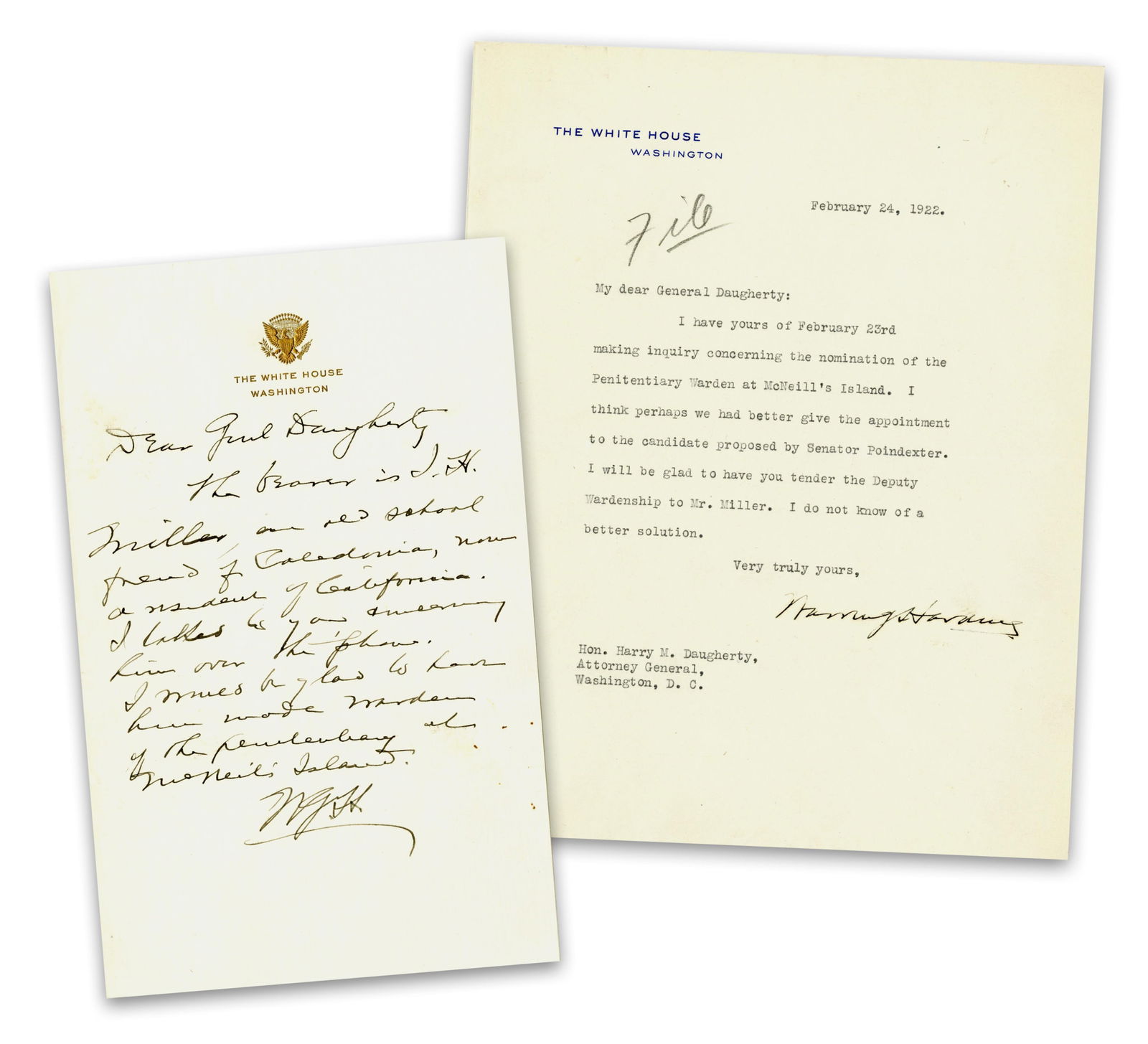 Warren Harding Rare ALS as President Plus TLS to Attorney General Daugherty, PSA COA (1 of 4)