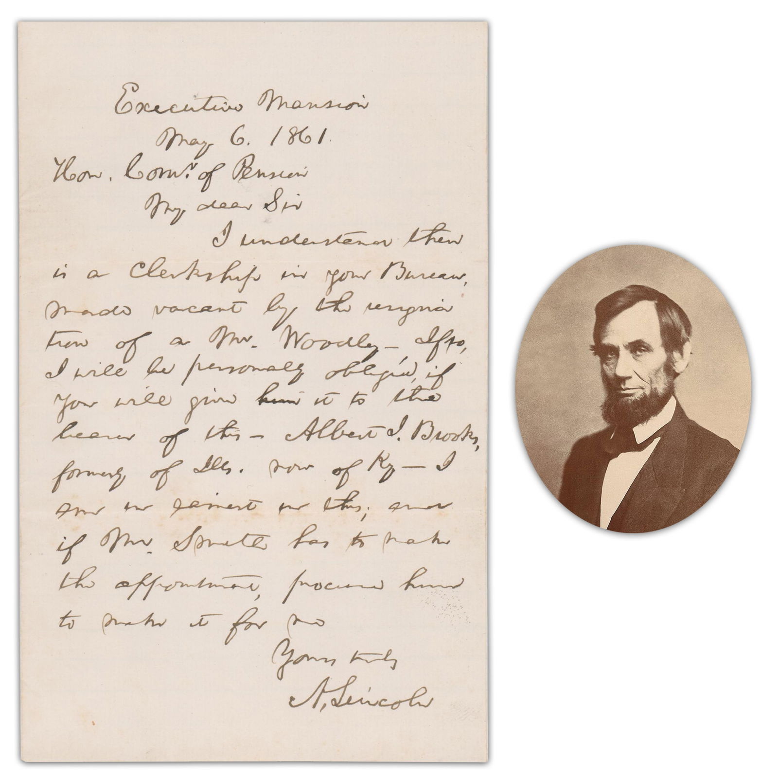 Abraham Lincoln Writes to Future Biographer & Nominator, Appoints Illinois Supporter Who Later (1 of 3)