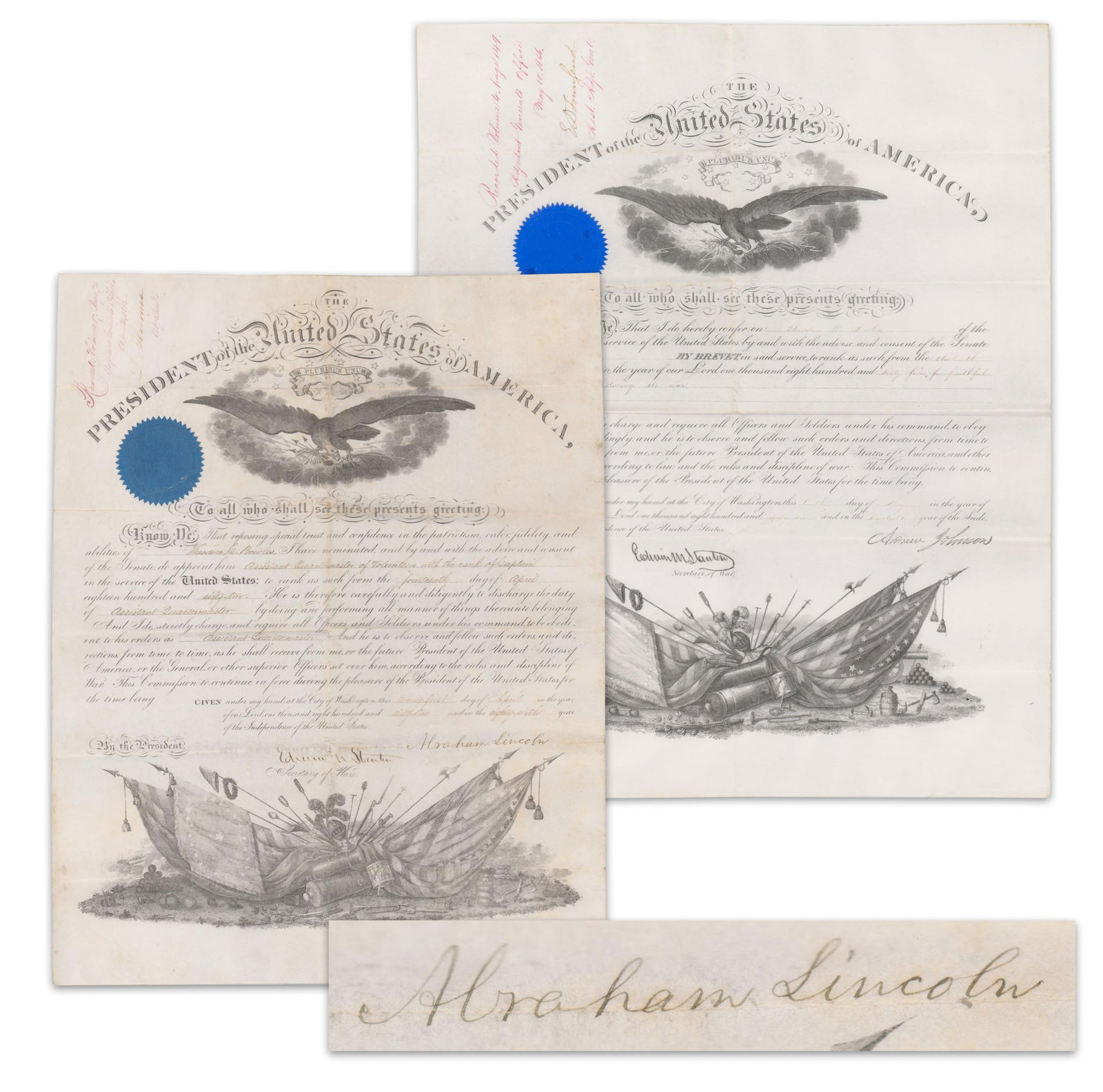 Lincoln & Stanton DS Appointing Assistant Quartermaster of 15th Ohio, With Brevet by Johnson (1 of 4)