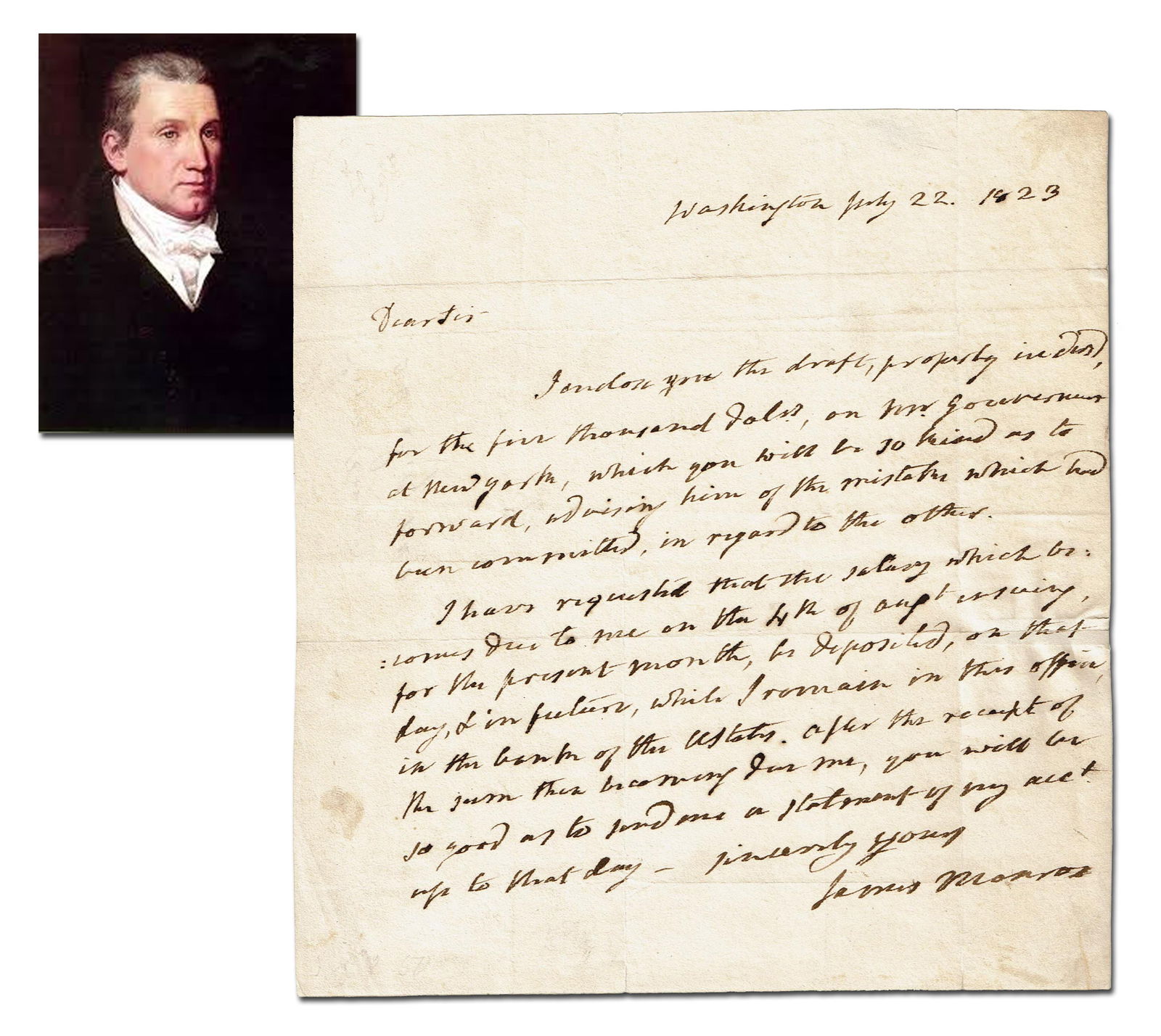James Monroe ALS Re: Salary as President, Very Unusual (1 of 4)