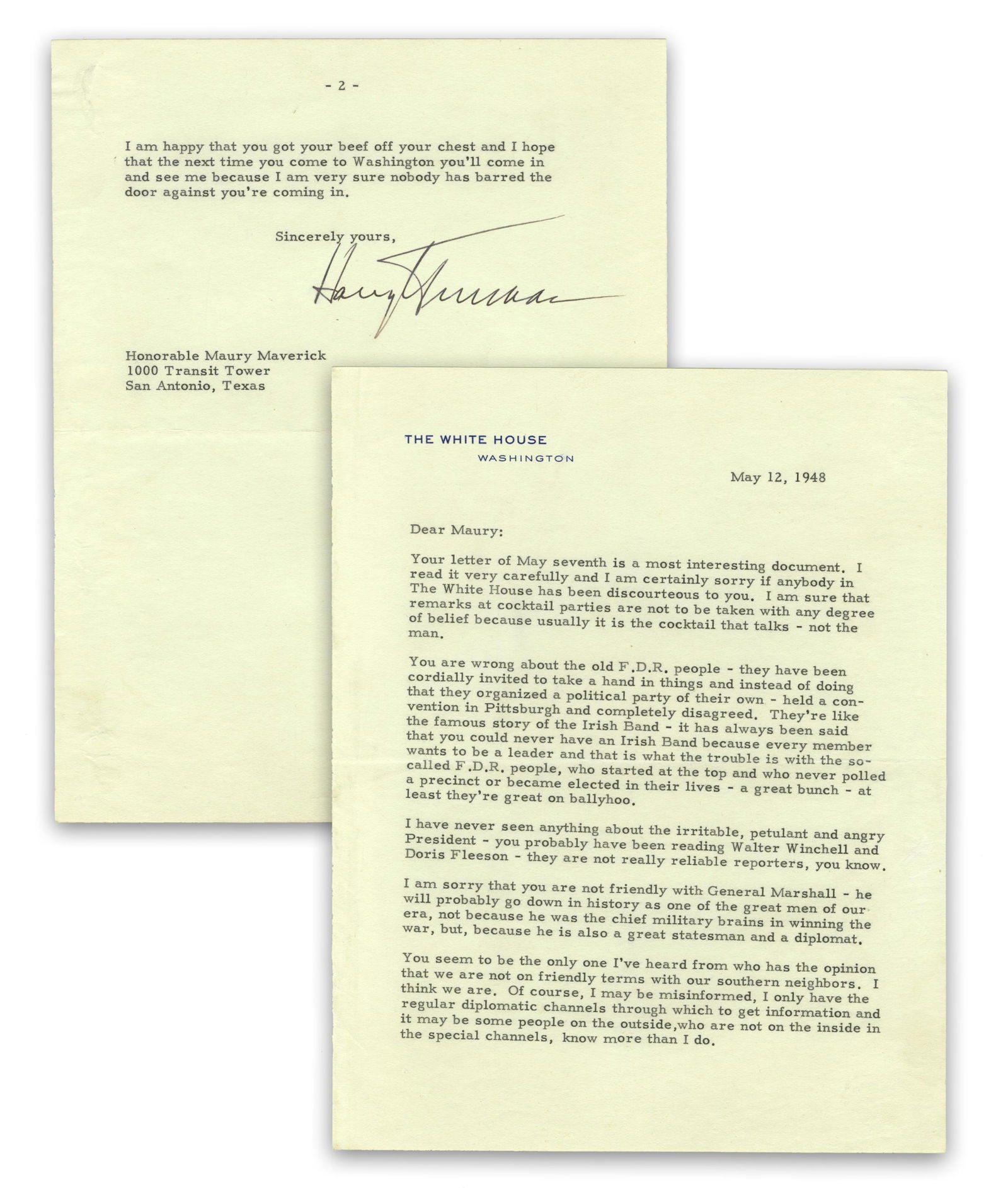 Harry Truman TLS on FDR & George Marshal "one of the great men of our era", PSA Authentic (1 of 4)