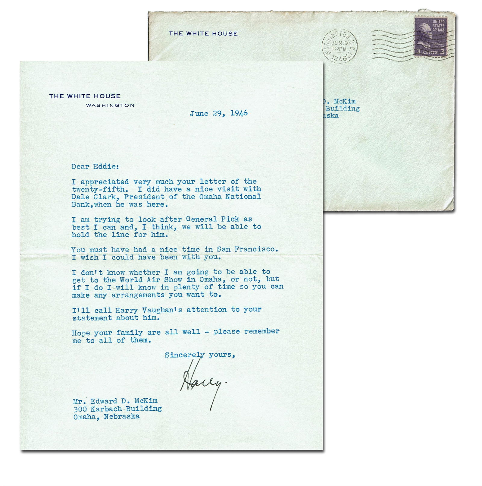 Harry S. Truman TLS as President to his War-Time Buddy (1 of 4)