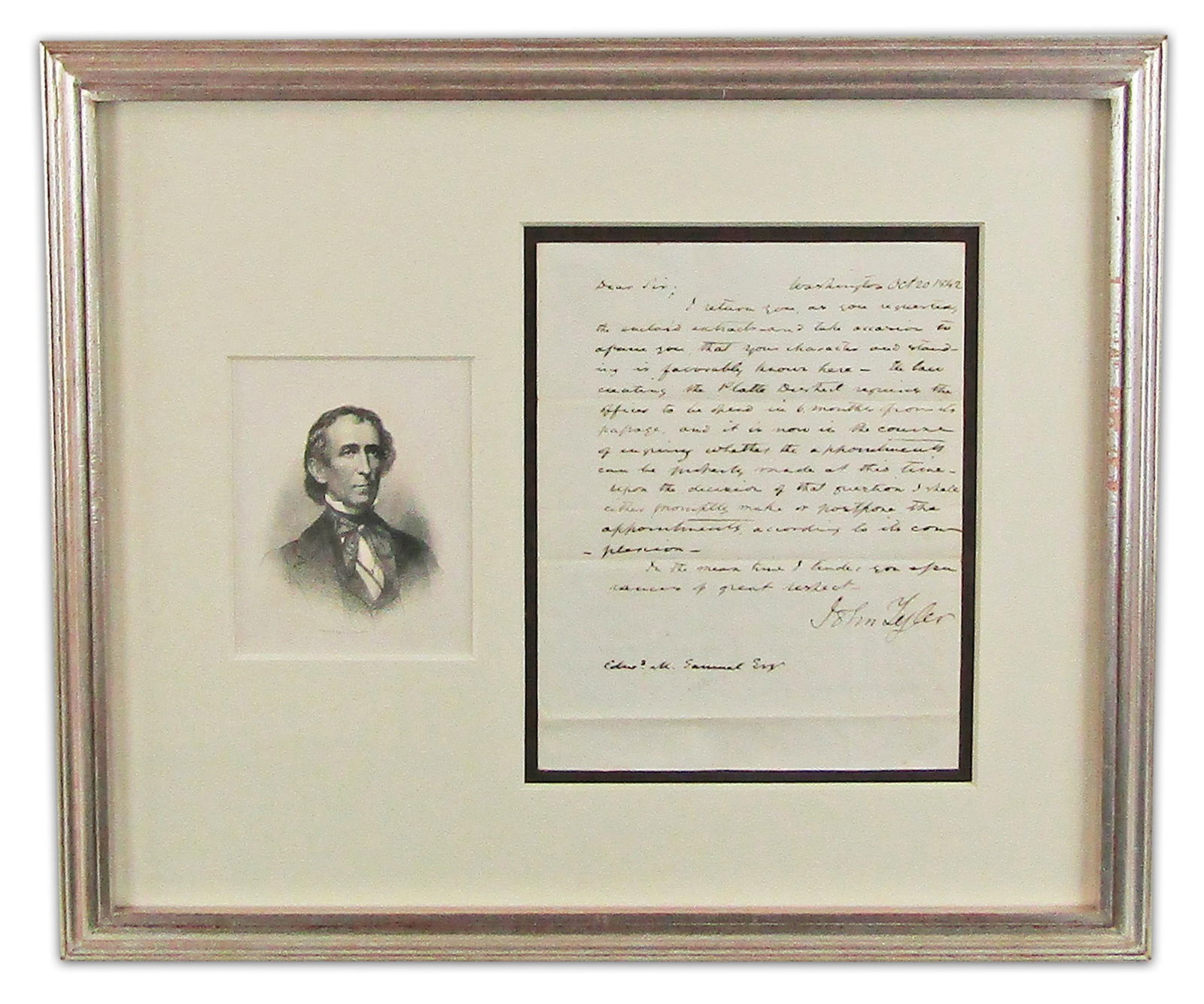 John Tyler Scarce ALS as President Re: Missouri! (1 of 4)