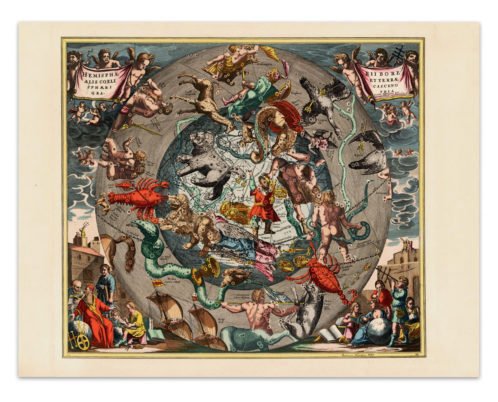 Stunning Hand-Colored Celestial Map After Henrik Hondius I, Ex. Karsh Estate (1 of 4)