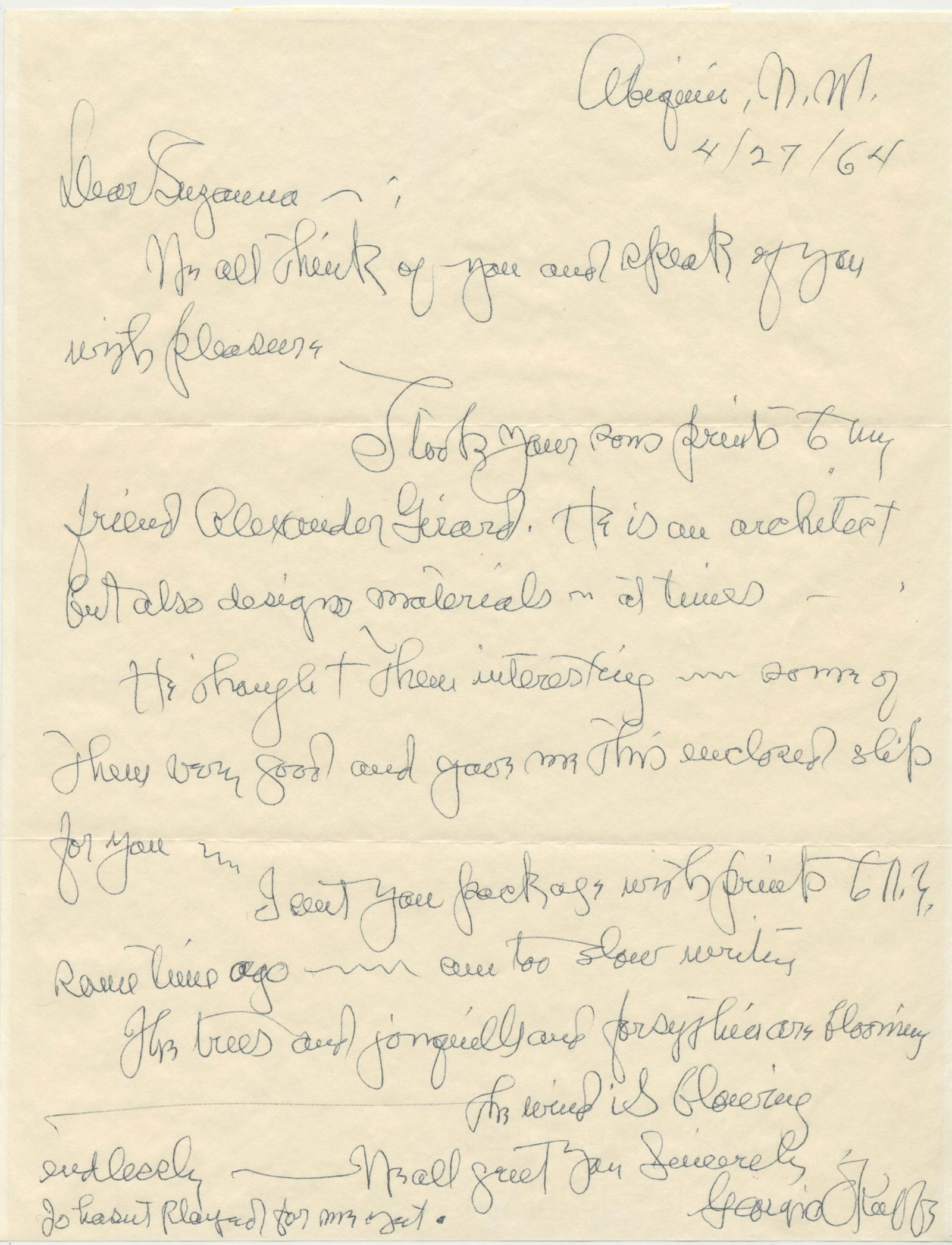 Georgia O'Keeffe ALS to Suzanne Bloch, Daughter of Ernest Bloch (1 of 2)