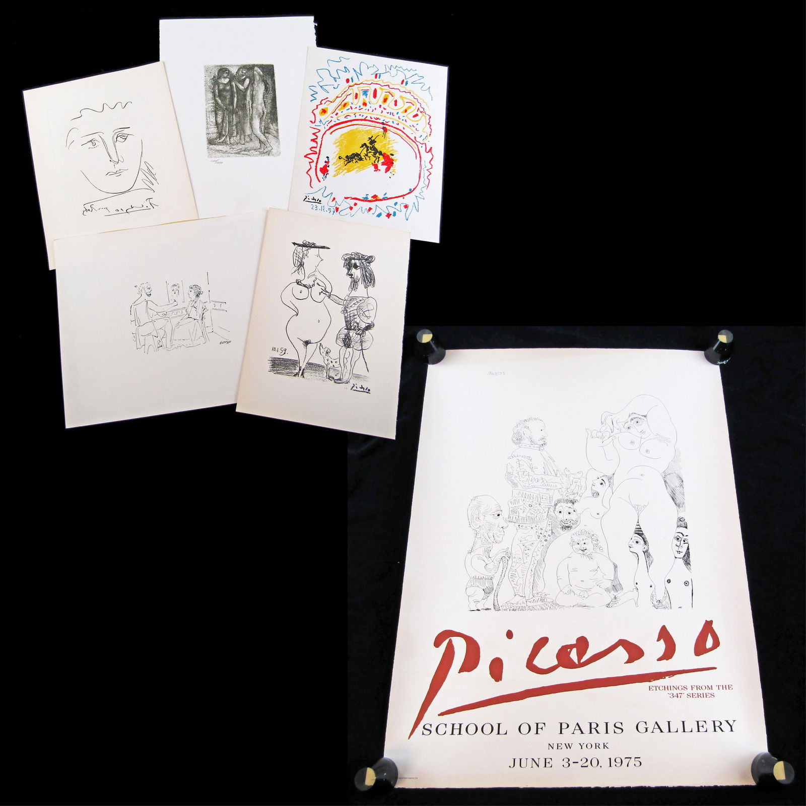 Dealer's Lot, After Pablo Picasso Prints, 6 Pcs, Including "Pour Roby" and "Bull Fight" (1 of 8)