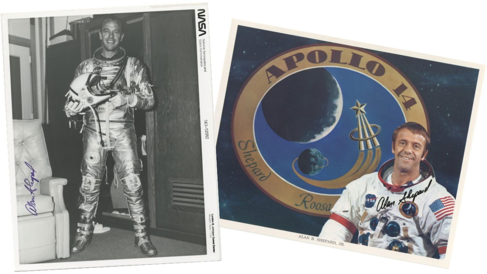 Alan Shepard Pair of Signed NASA Official Photos, Mercury & Apollo 14 (1 of 5)