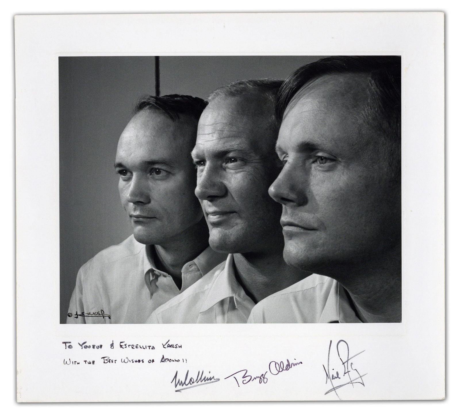 Armstrong, Aldrin & Collins Signed Yousuf Karsh Crew Portrait, "With the Best Wishes of Apollo 11" - (1 of 8)