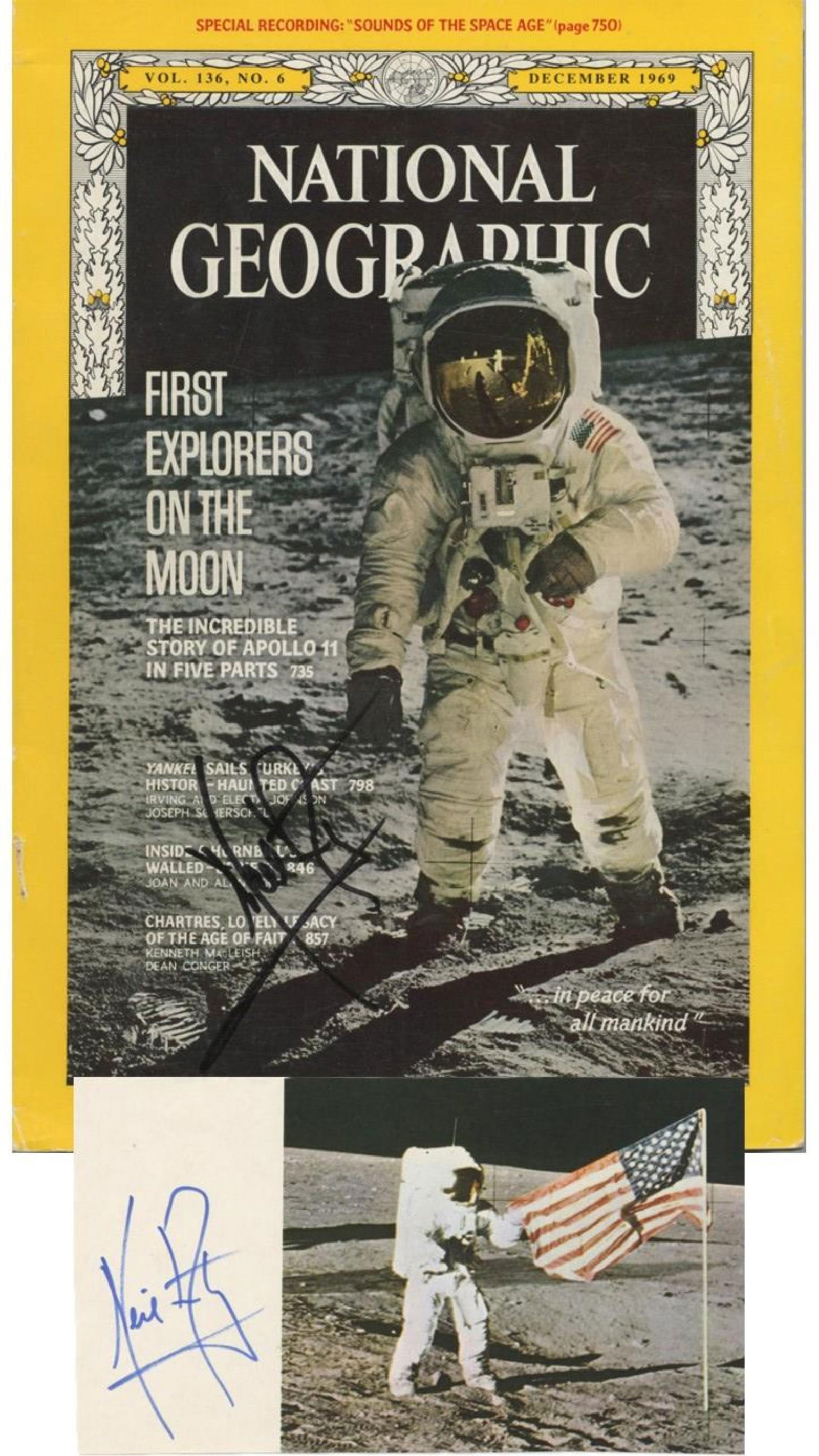 Neil Armstrong Signed National Geographic Magazine & Superb Signature Slip (1 of 4)
