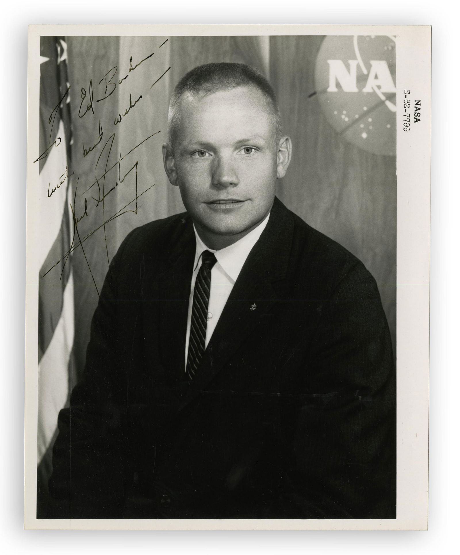 Young Neil Armstrong Signed NASA Black Number Photo as Astronaut Trainee (1 of 2)