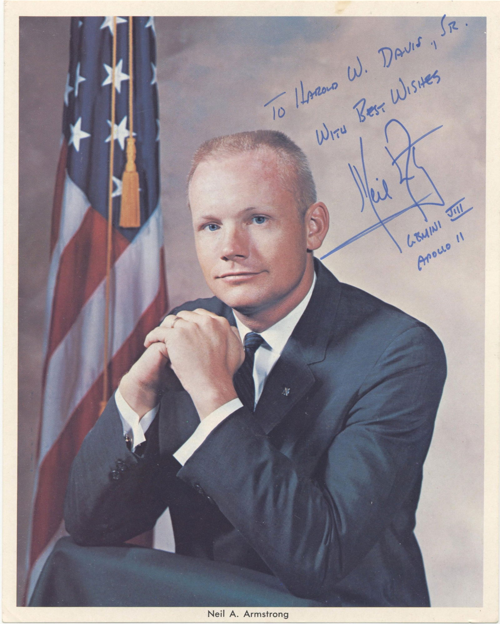 Neil Armstrong Signed Photo Unusual Notation "Gemini VIII Apollo 11" (1 of 3)