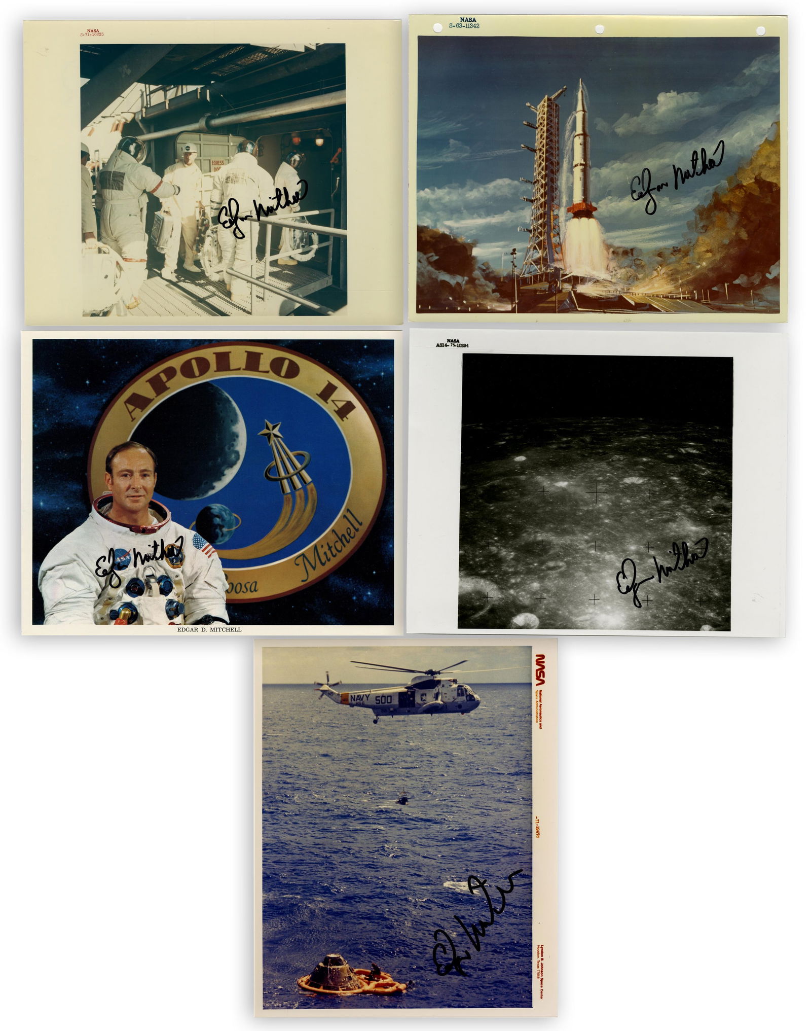 Edgar Mitchell Group of 5 Signed Photos Ft. NASA Red Number Apollo 14 Countdown Photo (1 of 6)