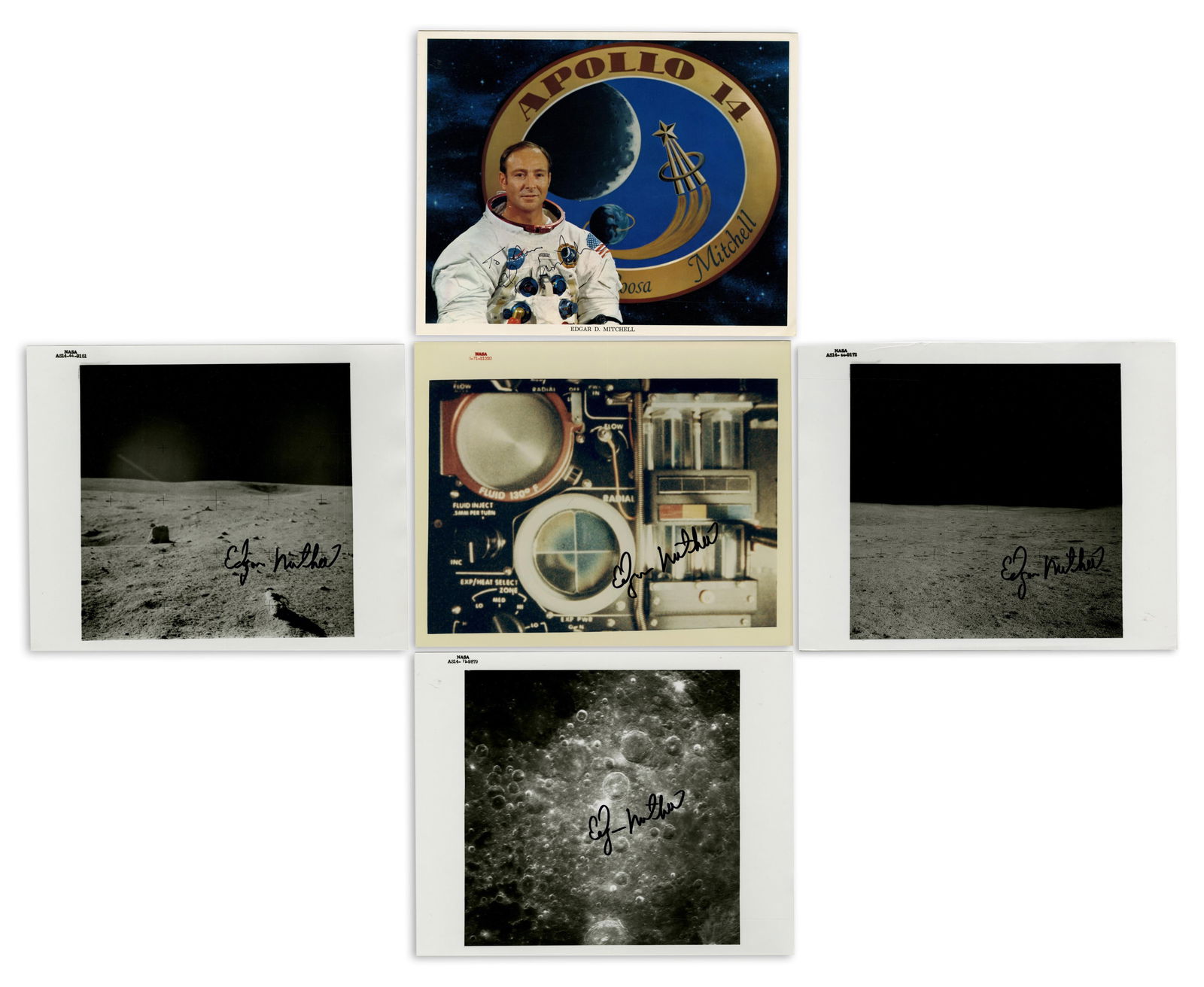 Edgar Mitchell Collection of 5 Signed Photos Featuring NASA Red Number Apollo 14 (1 of 4)