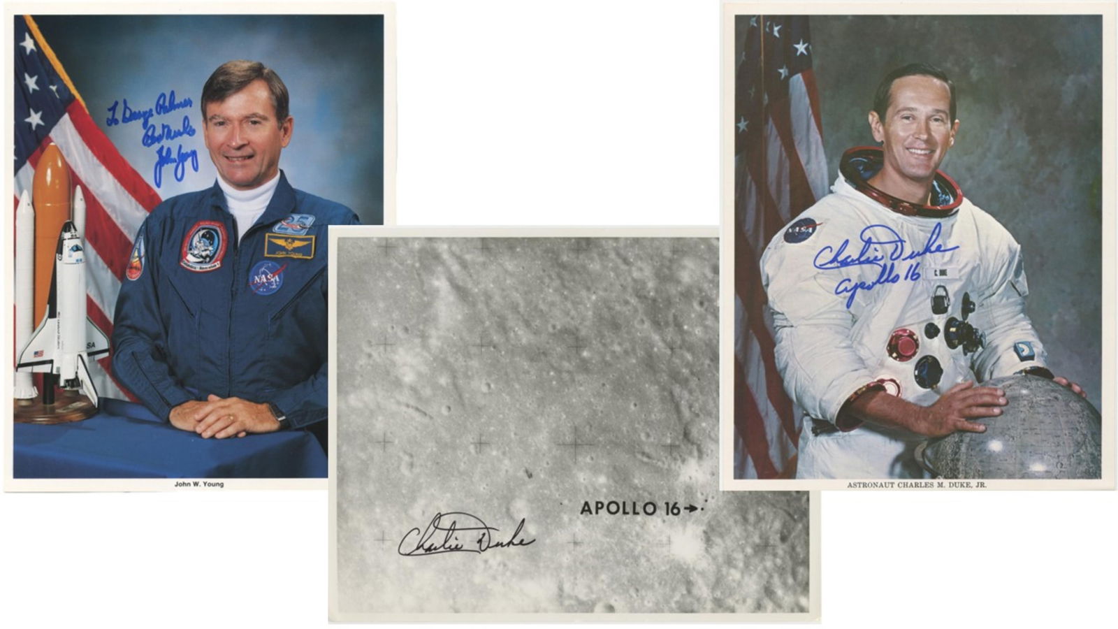 Apollo 16 Lot of 3 NASA Signed Photos, Including 2 Moonwalkers (1 of 6)