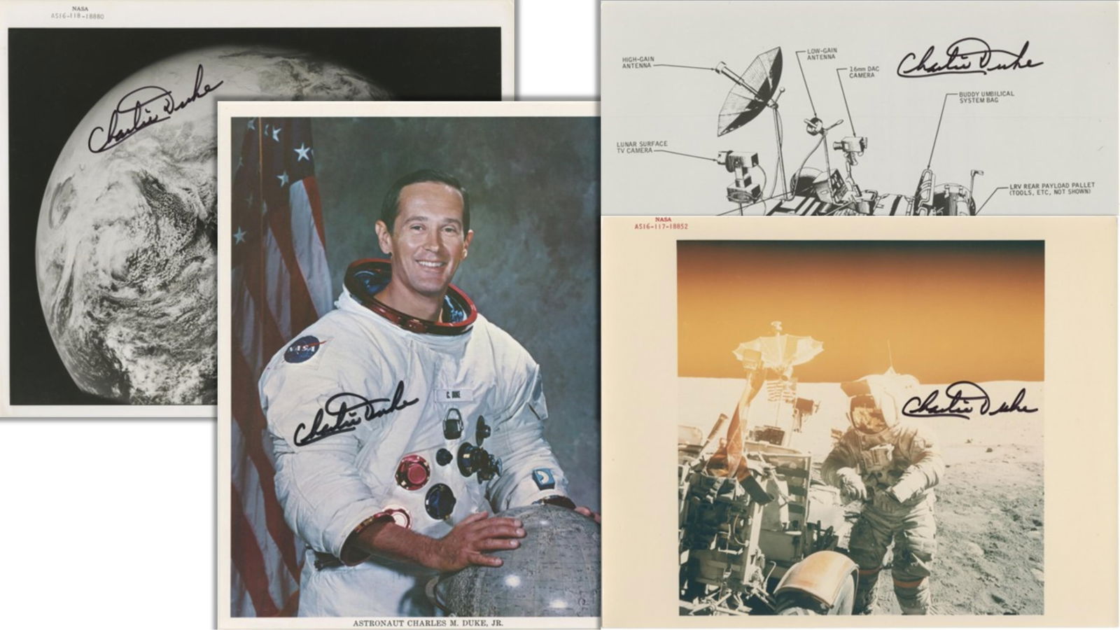 Charlie Duke Signed Apollo 16 Photo Collection Incl. NASA Red Number Photo, Fantastic! (1 of 7)