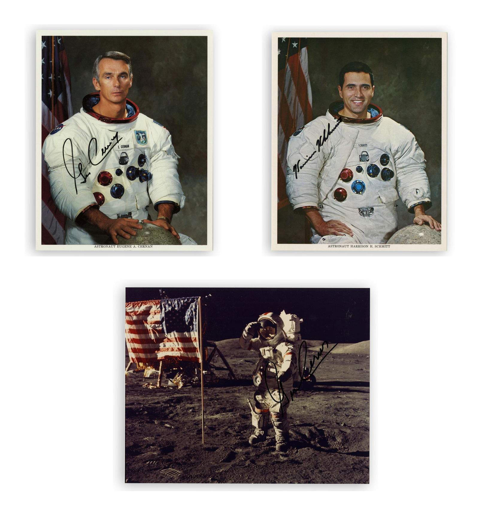 3 Signed Photos of 2 Apollo 17 Moonwalkers, Schmitt & Cernan (1 of 4)