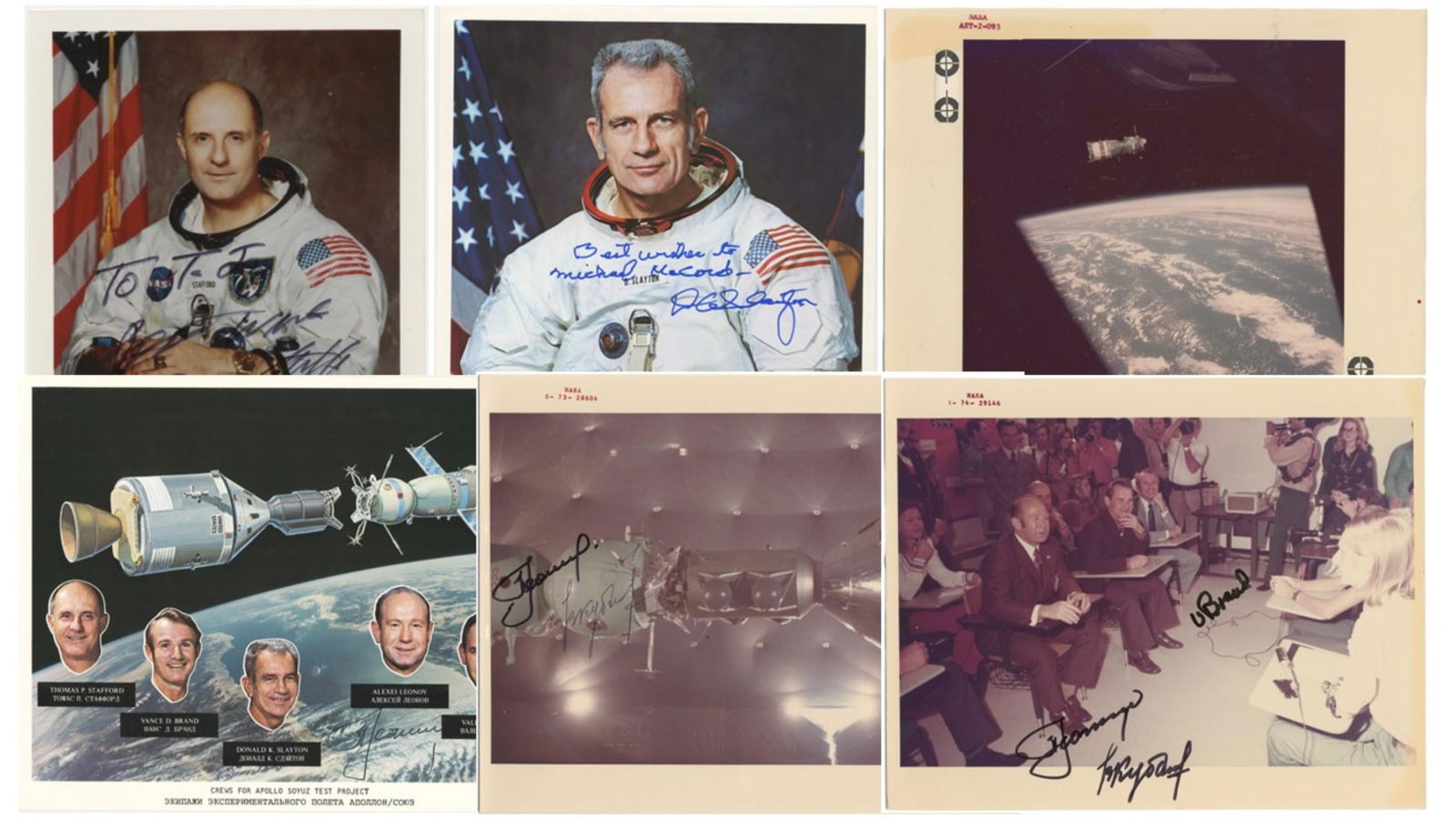 Apollo Soyuz Test Project Group of (6) Photos Ft. Signed NASA Red Numbers (1 of 11)
