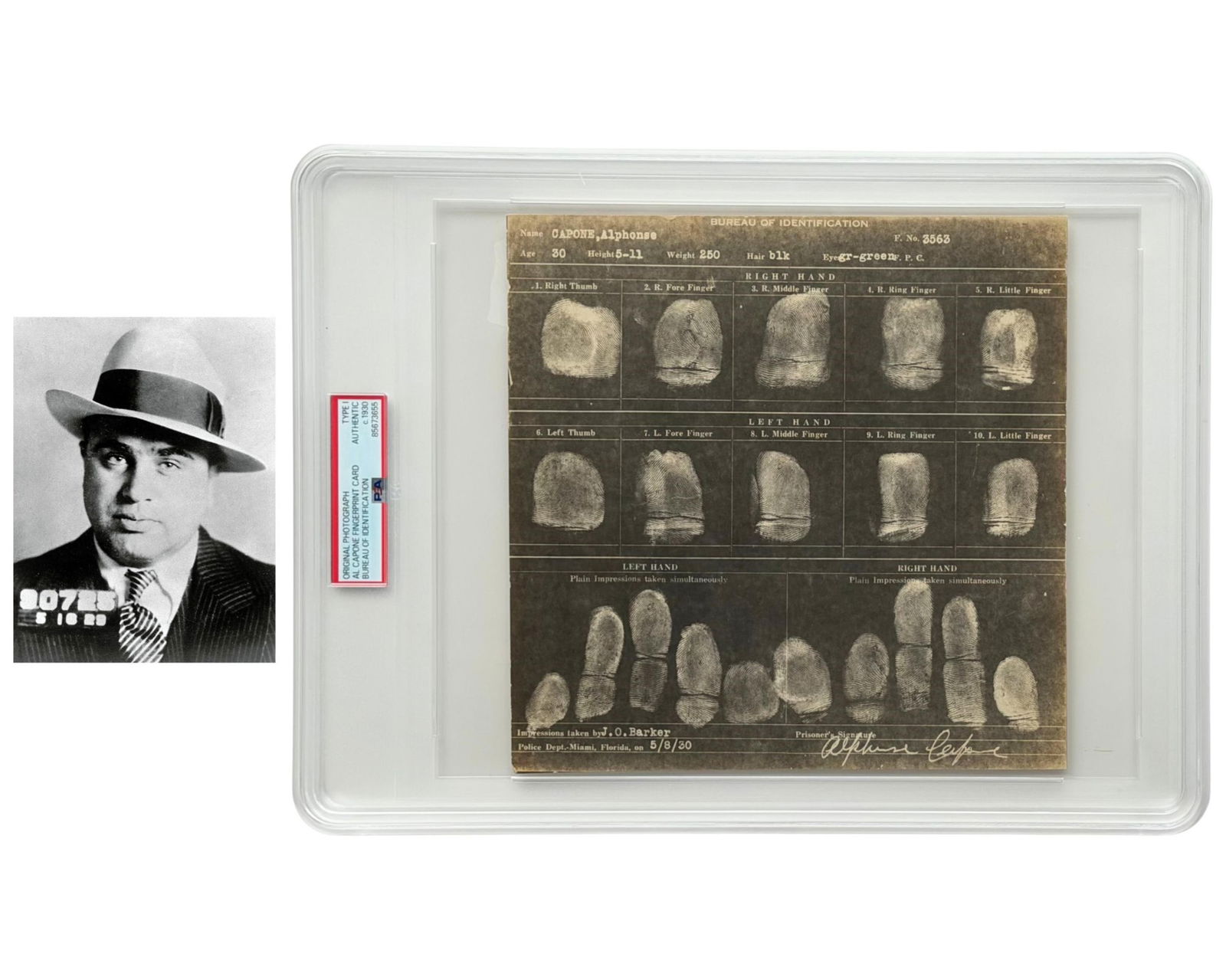 Al Capone Fingerprint Card Distributed to Law Enforcement Agencies to Track Capone! PSA Type I (1 of 3)
