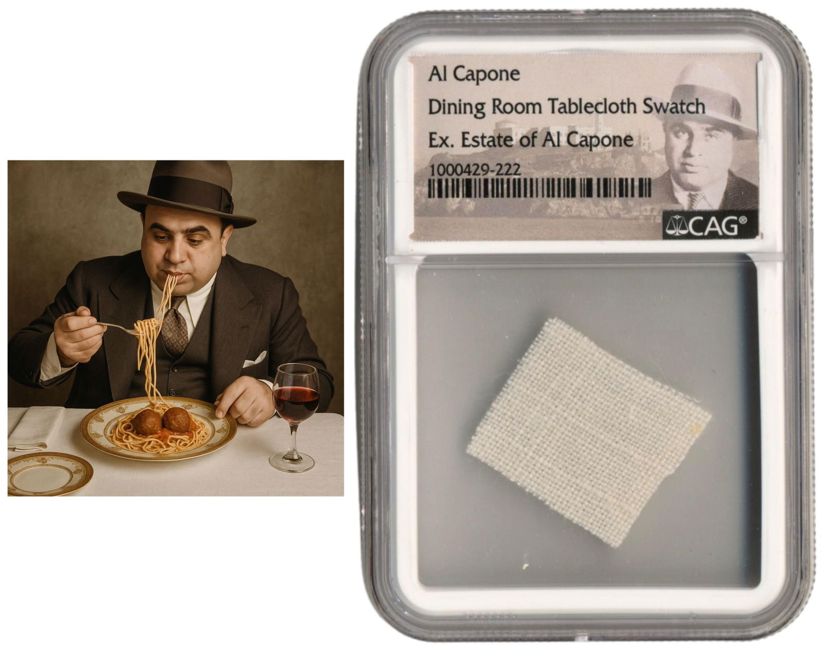 Al Capone’s Personally Owned Dining Room Tablecloth Swatch, From the Estate of Al Capone, CAG (1 of 3)