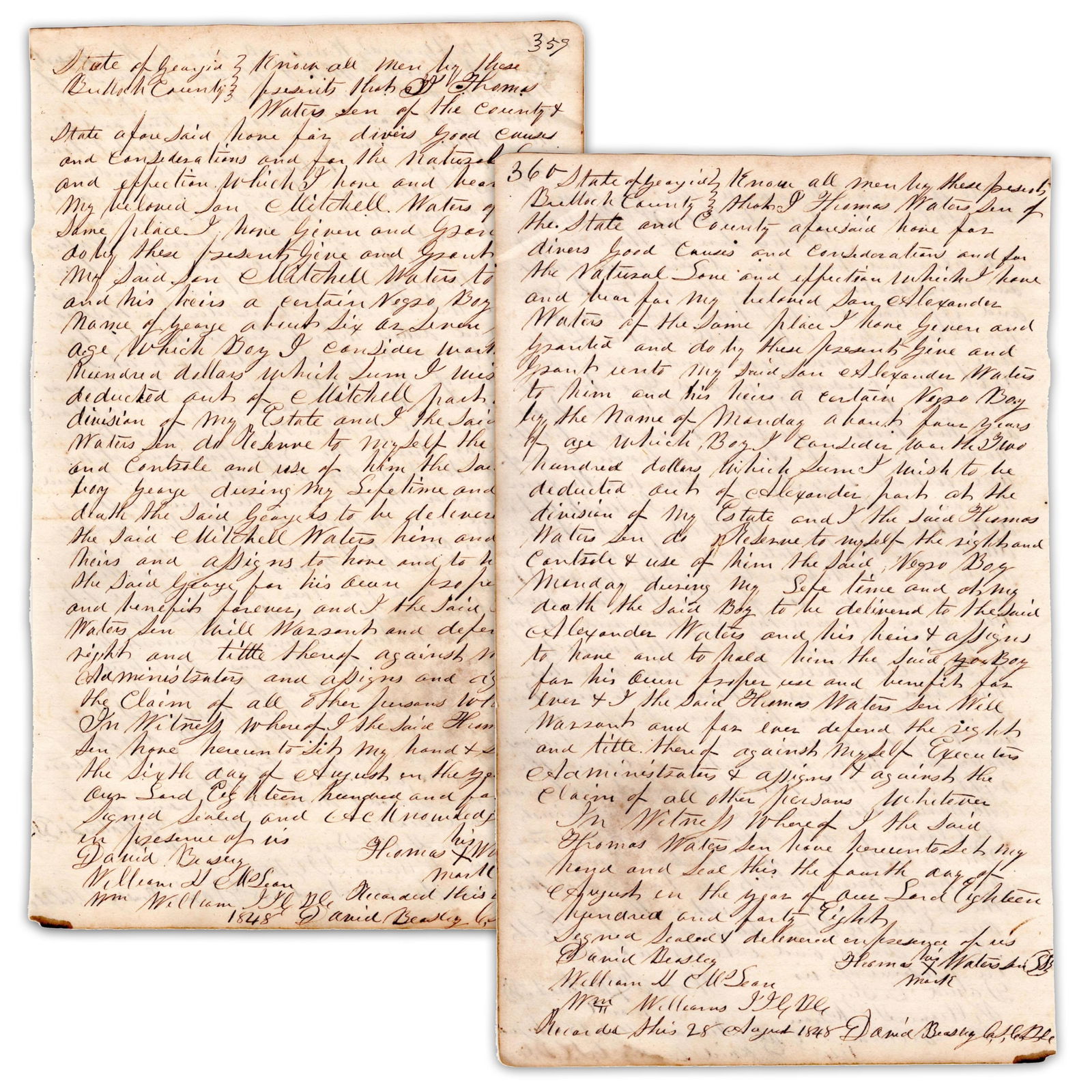 Georgia Slaveowner Gives 2 Slaves to His Sons, Later Confederate Soldiers (1 of 5)