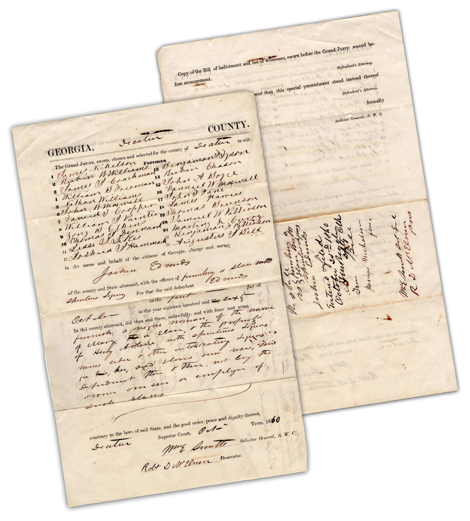 Indictment for Selling Liquor to a Slave in Georgia (1 of 4)