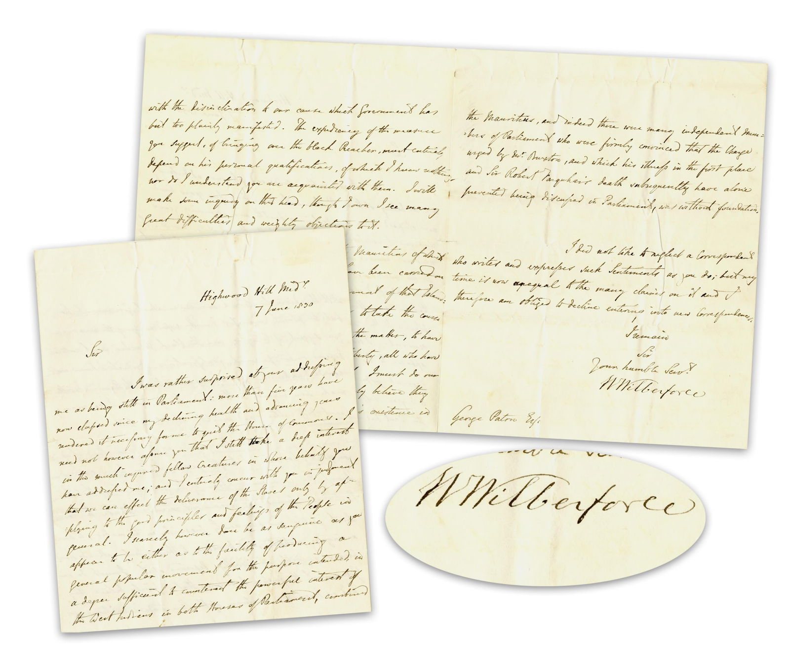 Abolitionist W. Wilberforce 1830 LS "…I still take a deep interest in the much injured fellow (1 of 4)