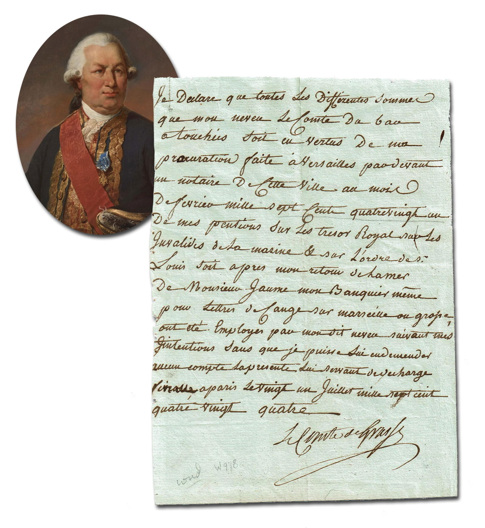 French Admiral Francois Joseph Paul, Comte De Grasse 1784 Scarce ALS (1 of 6)