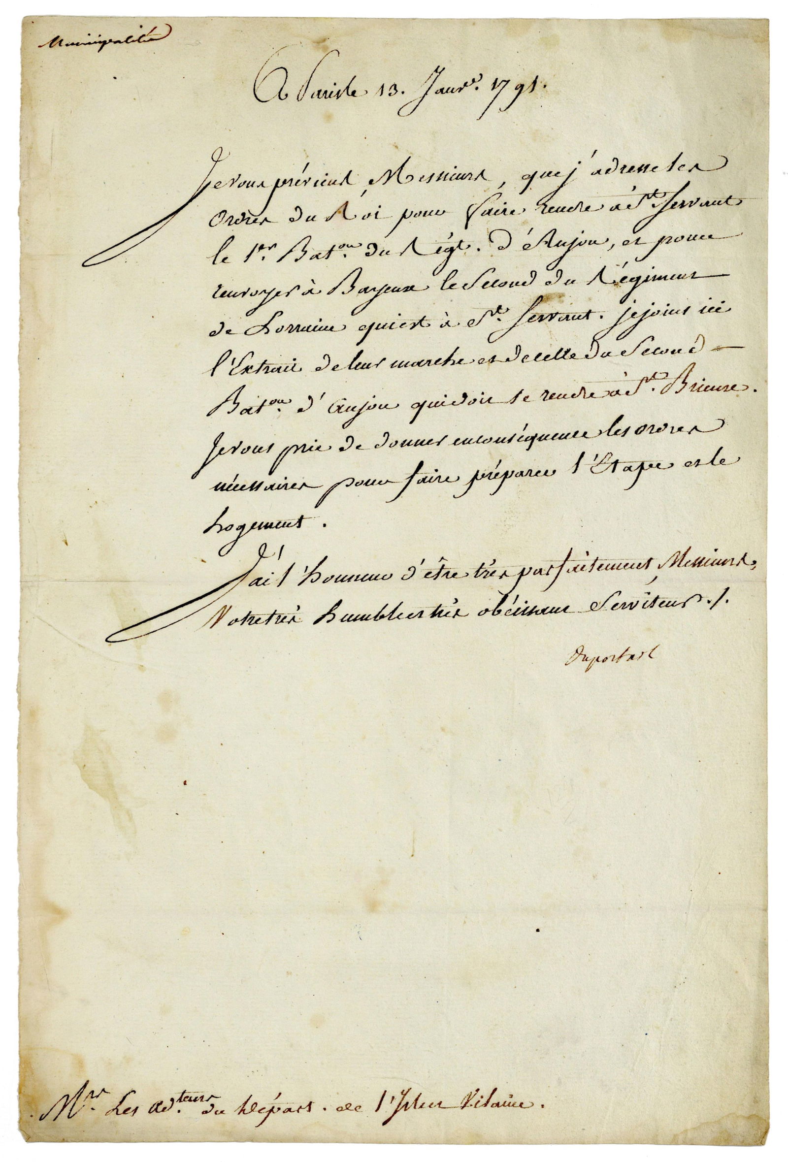 Duportail, Amer. Rev. War Chief Engineer, Signed Military Directive Dating From French Revolution (1 of 2)