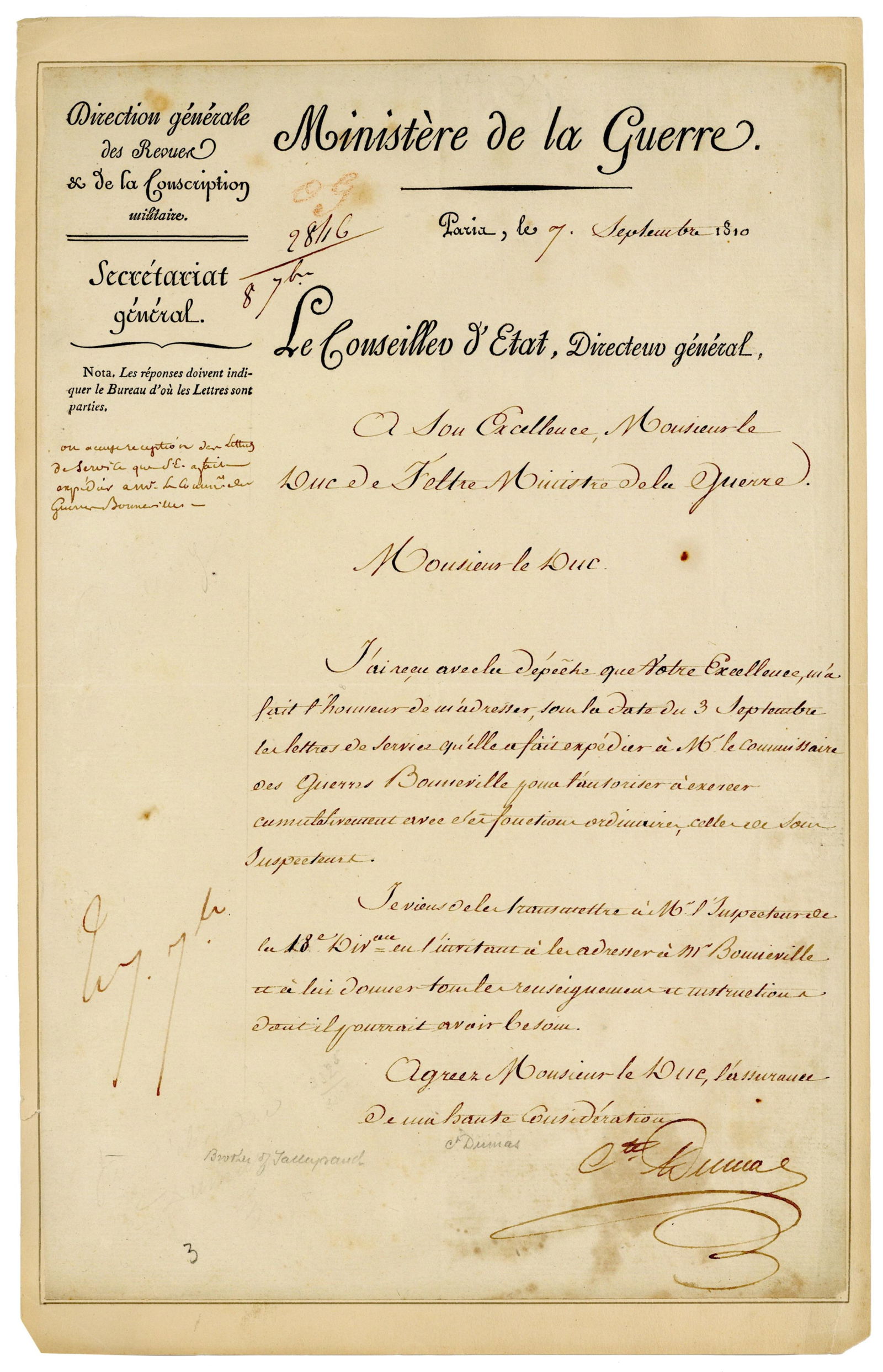 Dumas, Amer. Rev. Veteran, Signed Military Directive Dating From Napoleonic Wars (1 of 2)