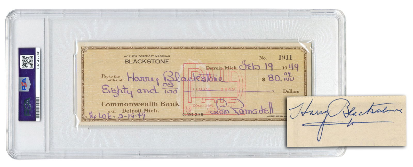 Harry Blackstone PSA NM-MT 8 Endorsed Check (1 of 4)