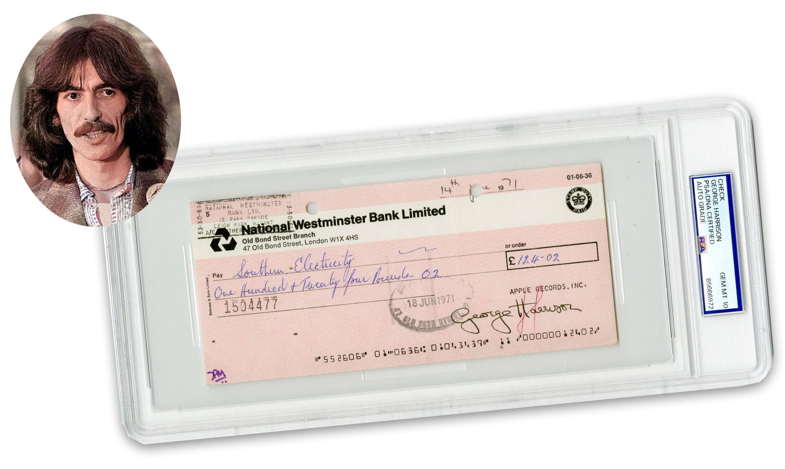 George Harrison PSA GEM MT 10 Signed Apple Records Check (1 of 4)