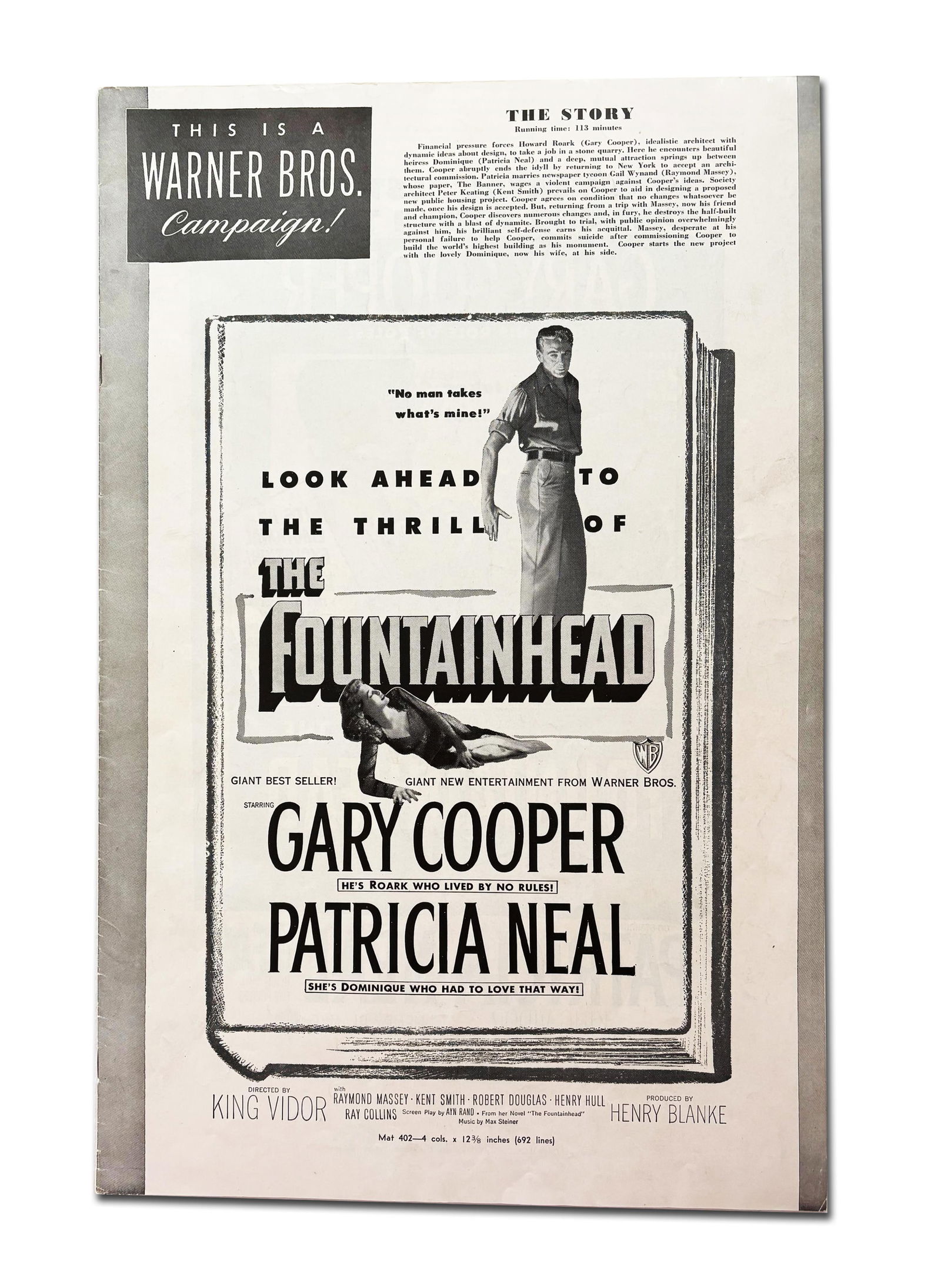 Vintage Warner Bros. "The Fountainhead" Promotional Pressbook (1 of 4)