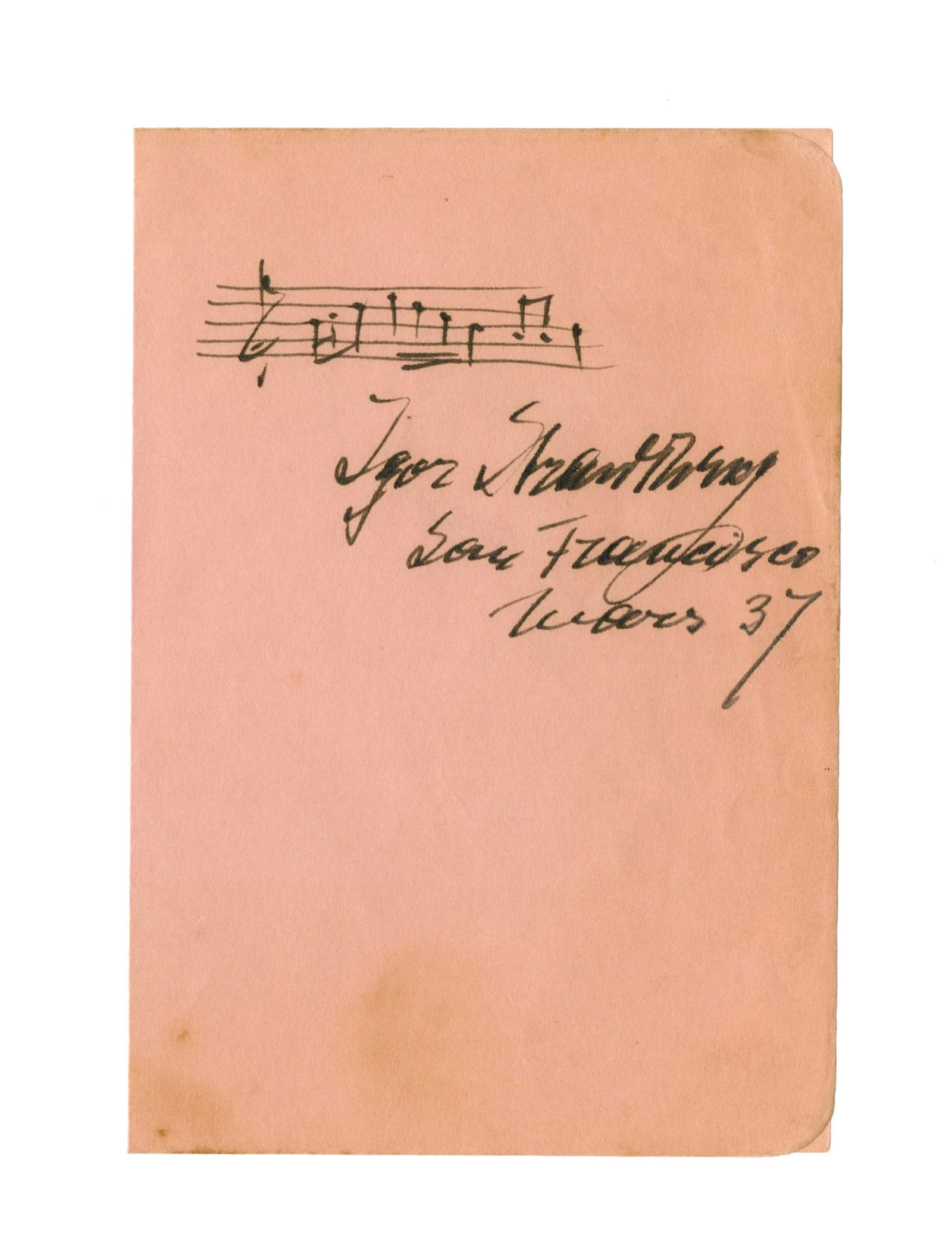 Igor Stravinsky Bold Musical Quotation Signed, JSA Authenticated (1 of 3)