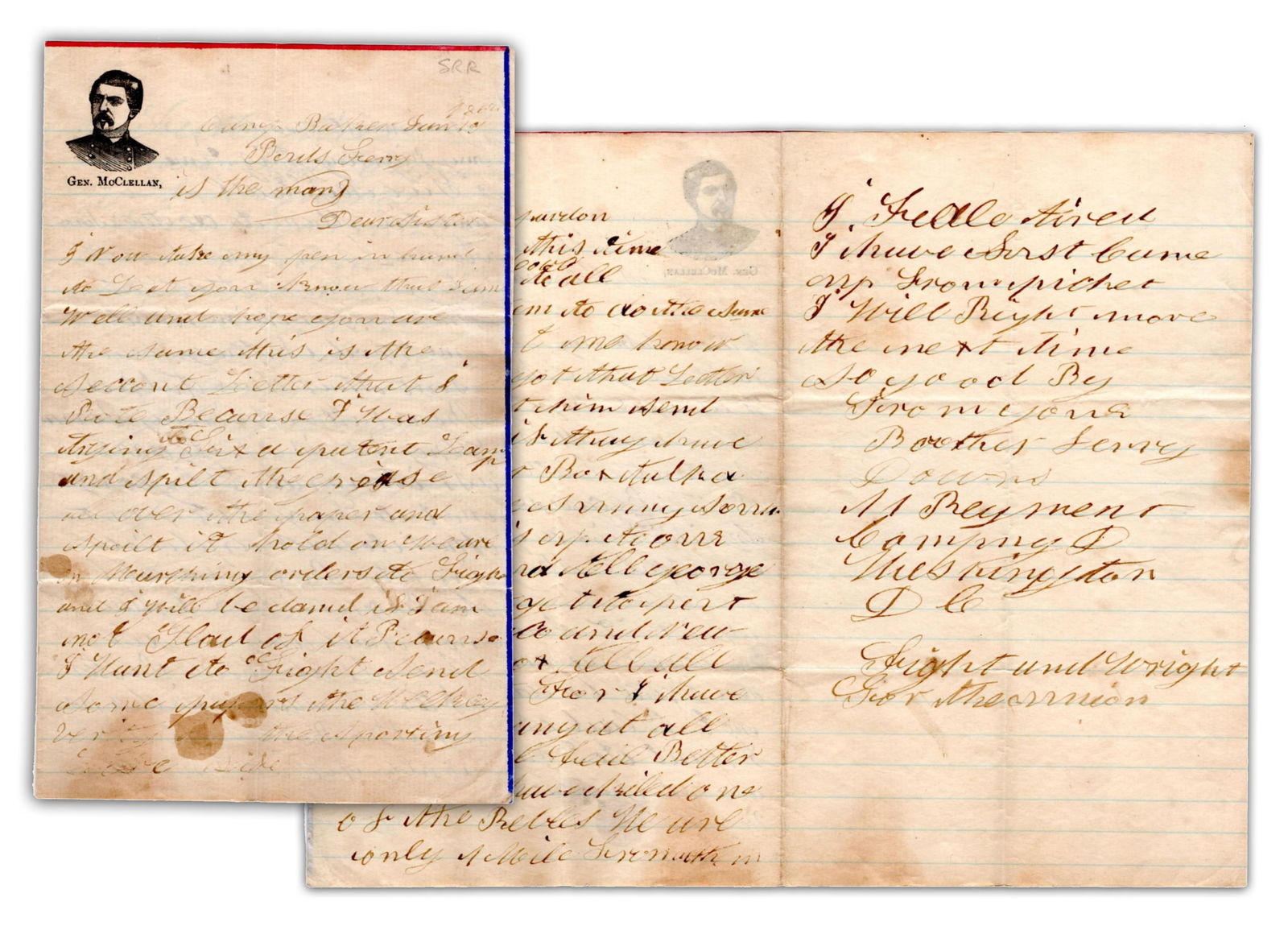 Massachusetts Soldier Writes to His Sister on McClellan Stationery: "Marching orders to Fight" (1 of 5)