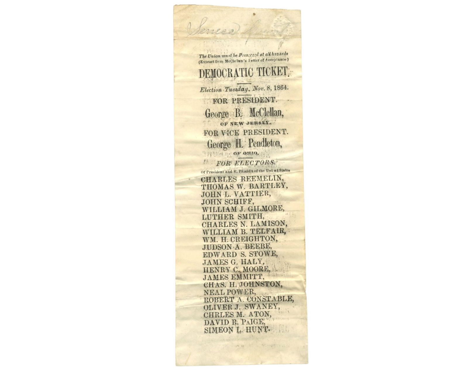 George McClellan for President in 1864! A Soldier's Used Mail-In Ballot from Ohio (1 of 2)