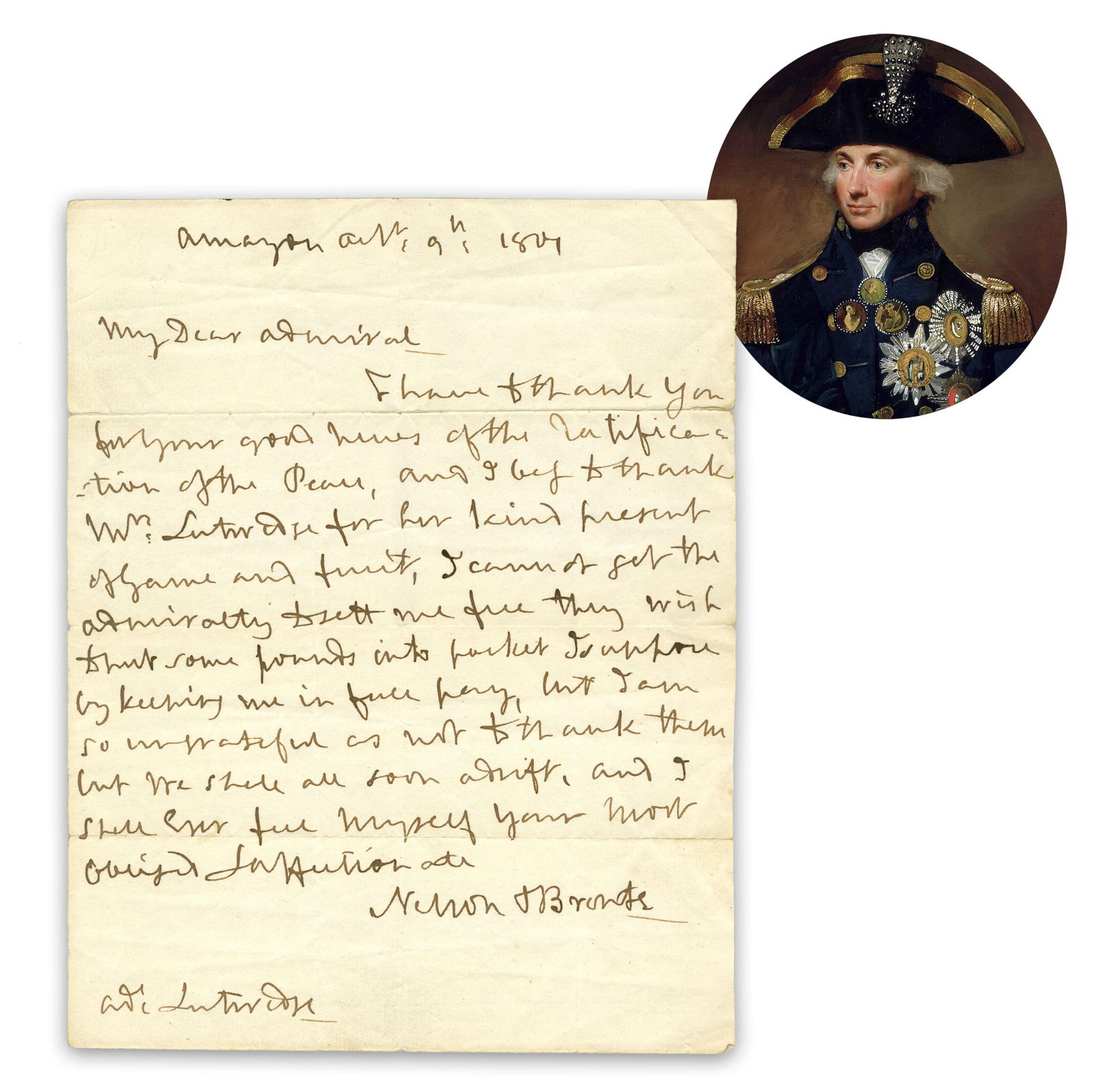Horatio Nelson ALS "I have to thank you for your good news of the Ratification of the Peace" - It (1 of 4)