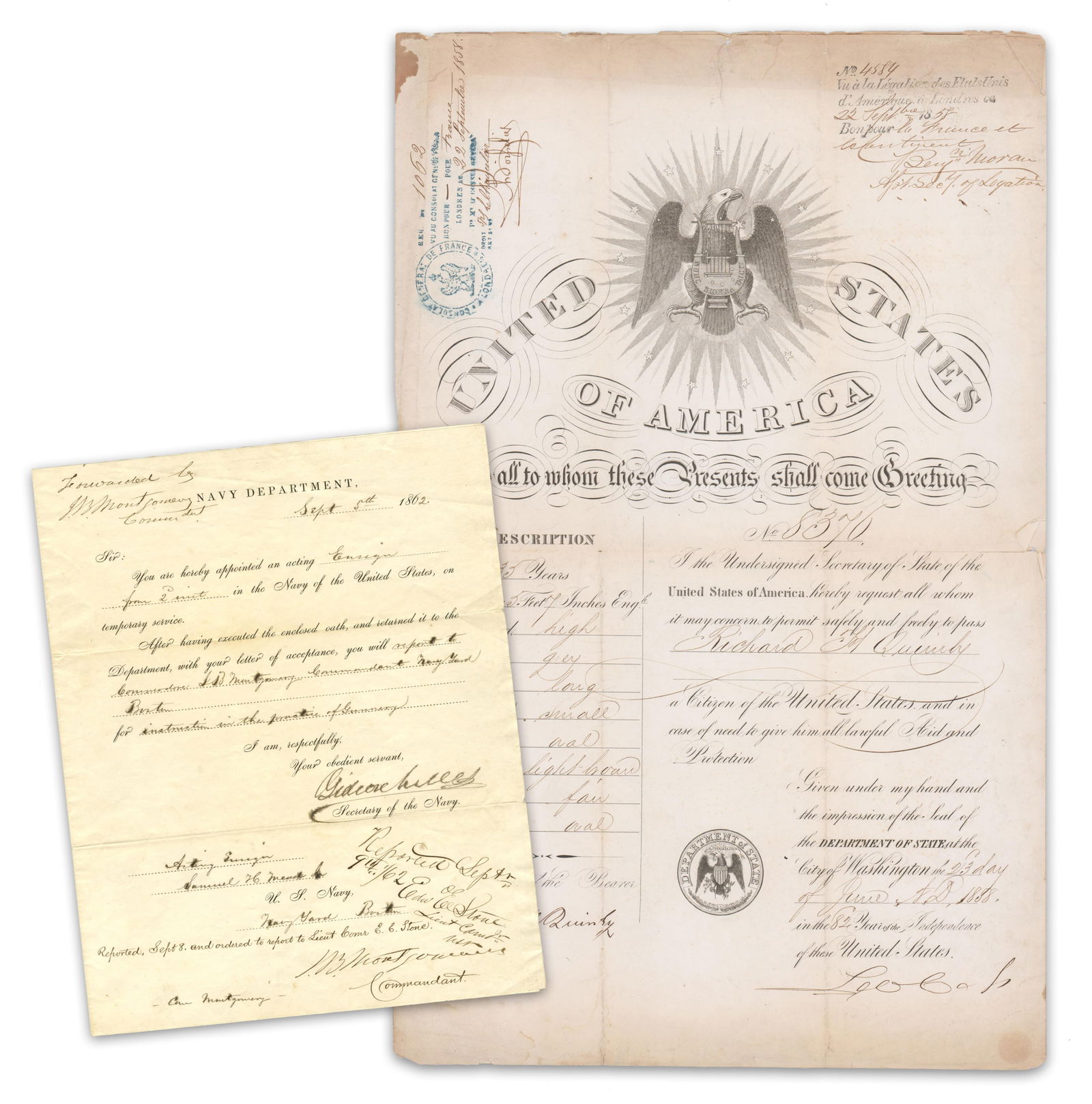 Gideon Welles & Lewis Cass DS Pairing, One War-Dated 1862 (1 of 4)