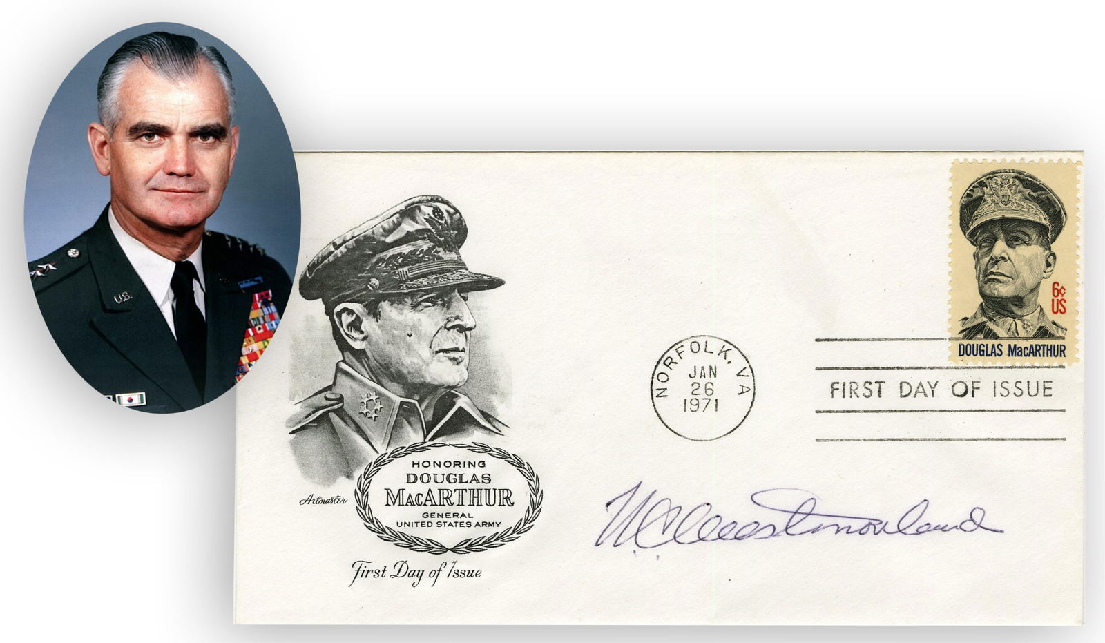 Gen'l William C. Westmoreland as Chief of Staff for US Army During Vietnam War, Signed MacArthur FDC (1 of 2)