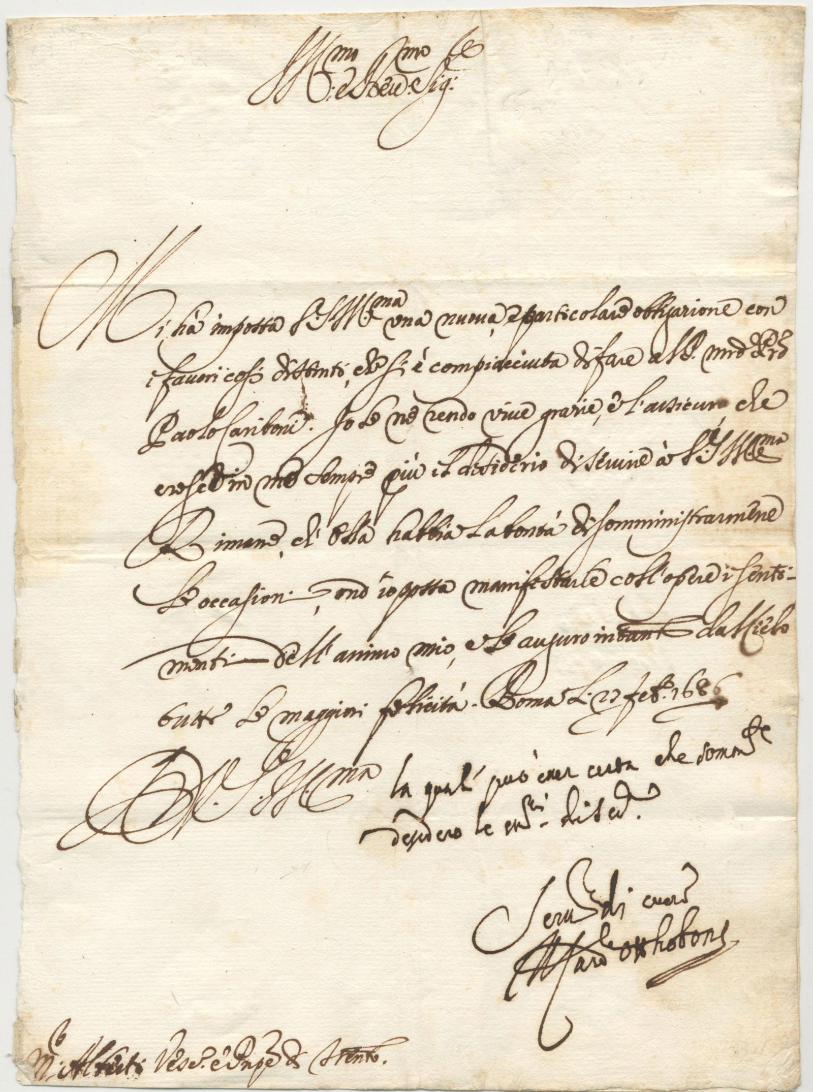 Pope Alexander VIII Signed Letter (1 of 2)