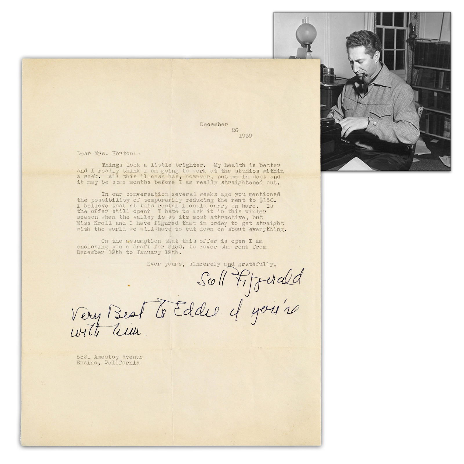 F. Scott Fitzgerald TLS Requesting Reduced Rent On Apt. Where He Wrote "The Last Tycoon" Less Than 1 (1 of 3)