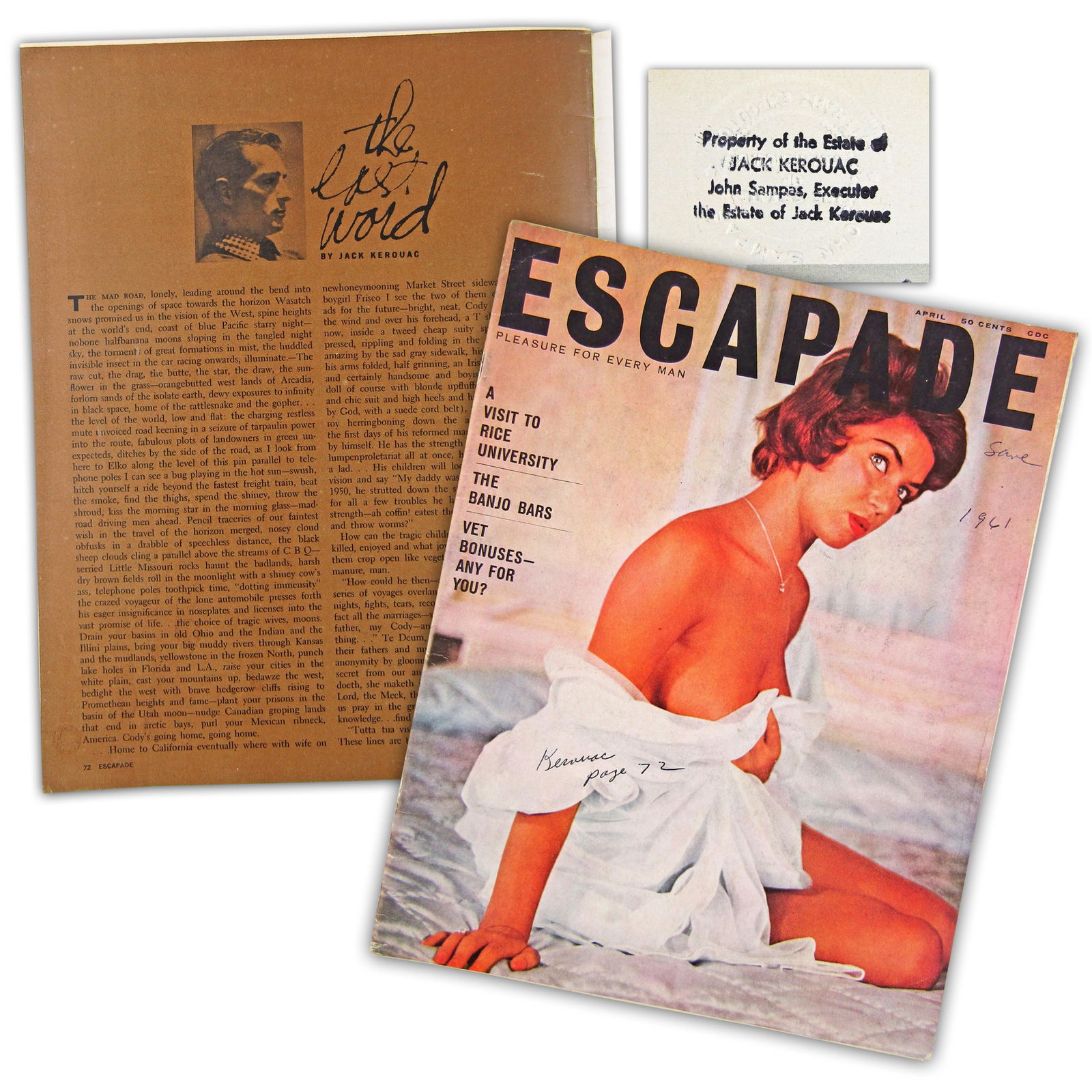 Jack Kerouac's "Visions of Cody" Excerpt Featured In April 1961 "Escapade" Magazine, From His Estate (1 of 8)