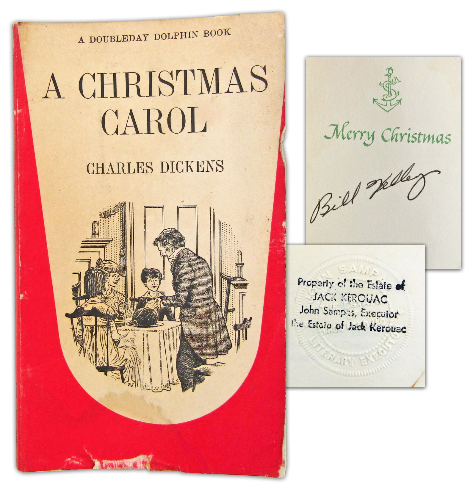 Jack Kerouac's Personal Copy of "A Christmas Carol," With Holiday Card Bookmark, Possibly From Naval (1 of 6)