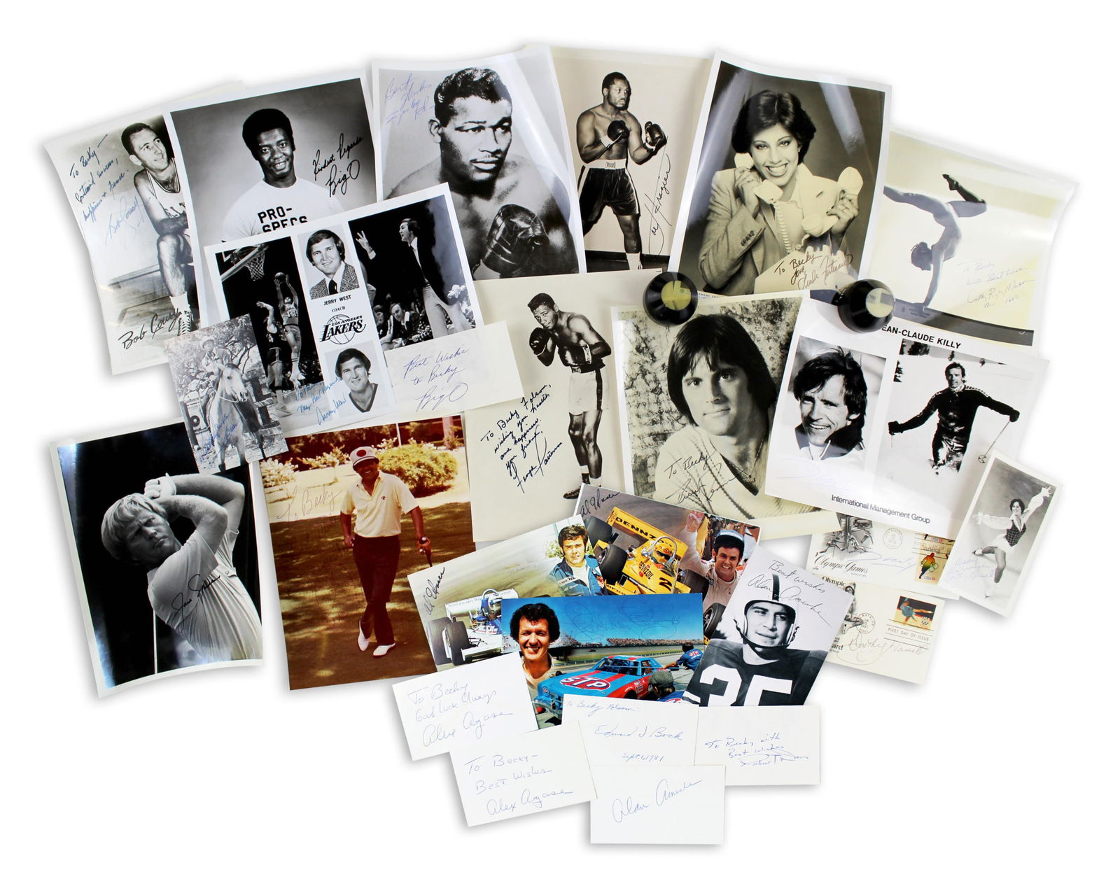 Collection of Signed Items: Golf, Olympics, Boxing, All American Football & Car Racers, Sugar Ray (1 of 7)